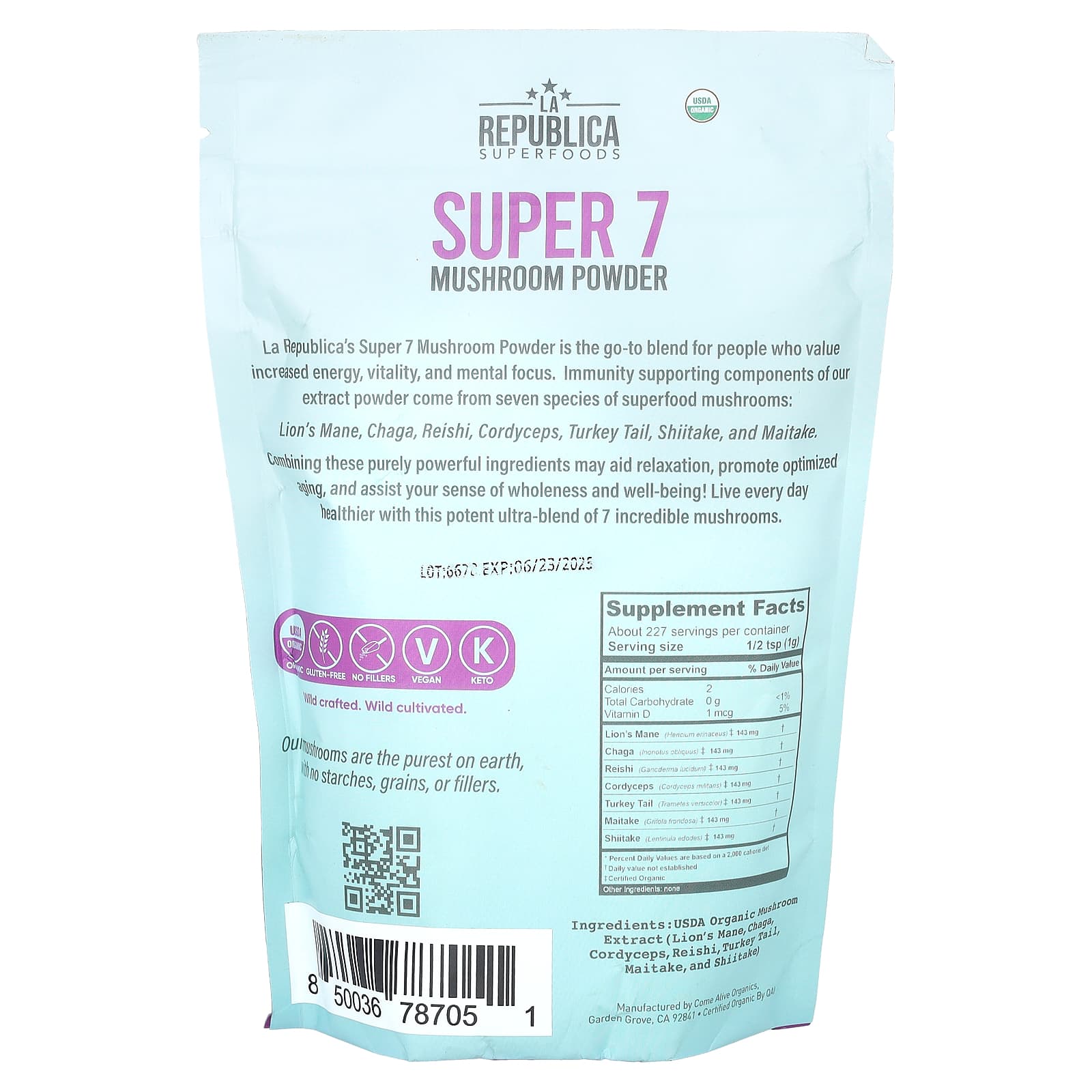 LA Republica, Super 7 Mushroom Powder, 8 oz (227 g) - Image 2