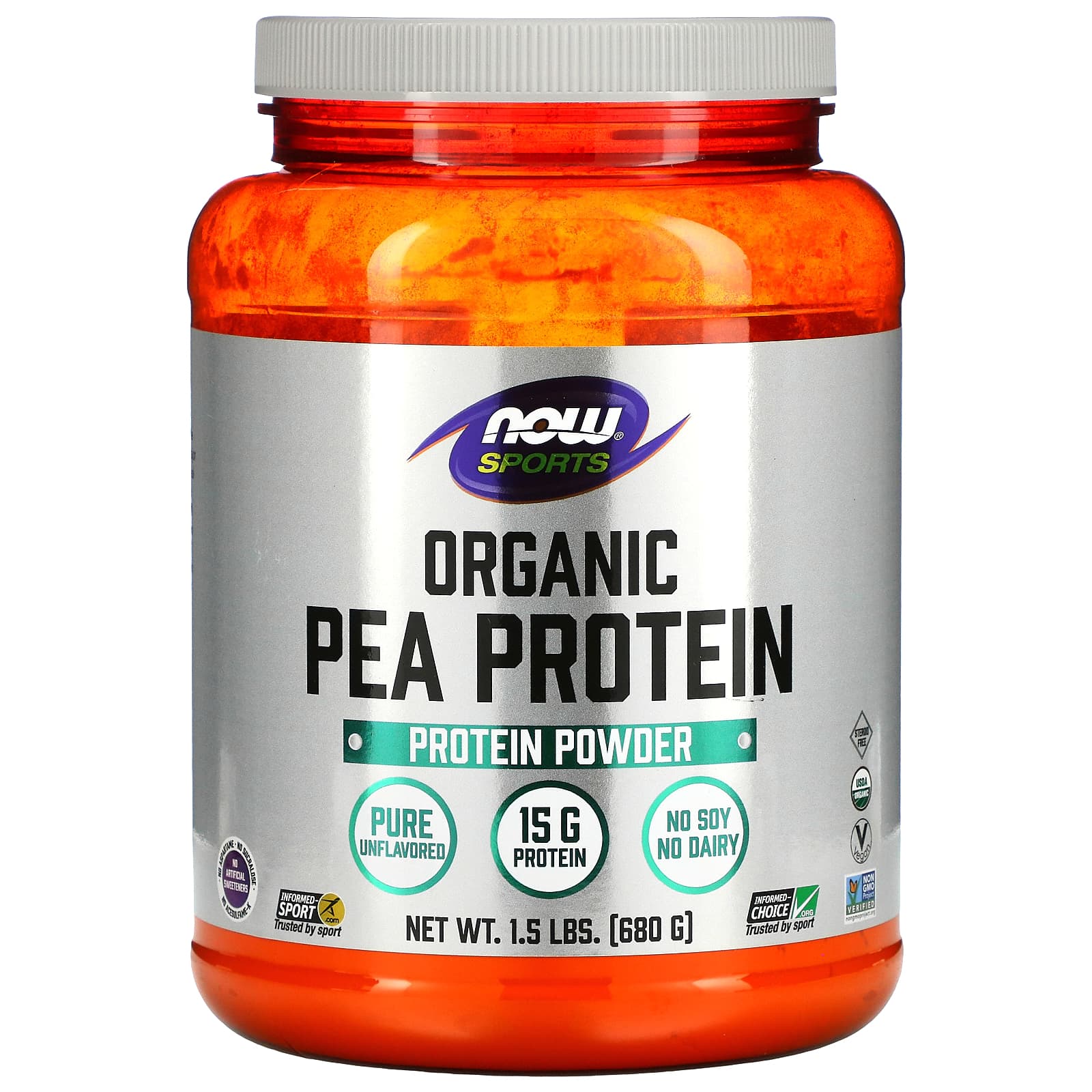 NOW Foods, Sports, Organic Pea Protein Powder, Pure Unflavored, 1.5 lbs (680 g) - Image 1