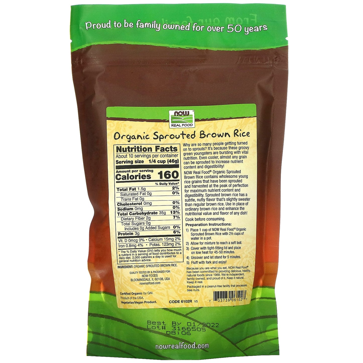 NOW Foods, Real Food, Organic Sprouted Brown Rice, Raw, 16 oz (454 g) - Image 2