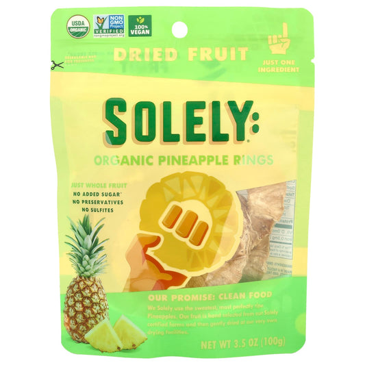 Solely, Organic Dried Fruit, Pineapple Rings, 3.5 oz (100 g) - Image 1
