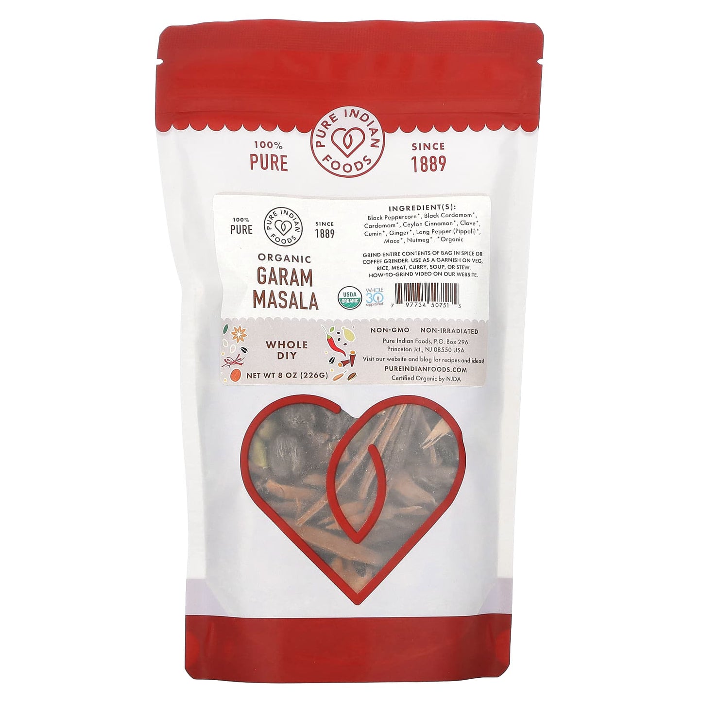 Pure Indian Foods, Organic Garam Masala, Whole DIY, 8 oz (226 g) - Image 1