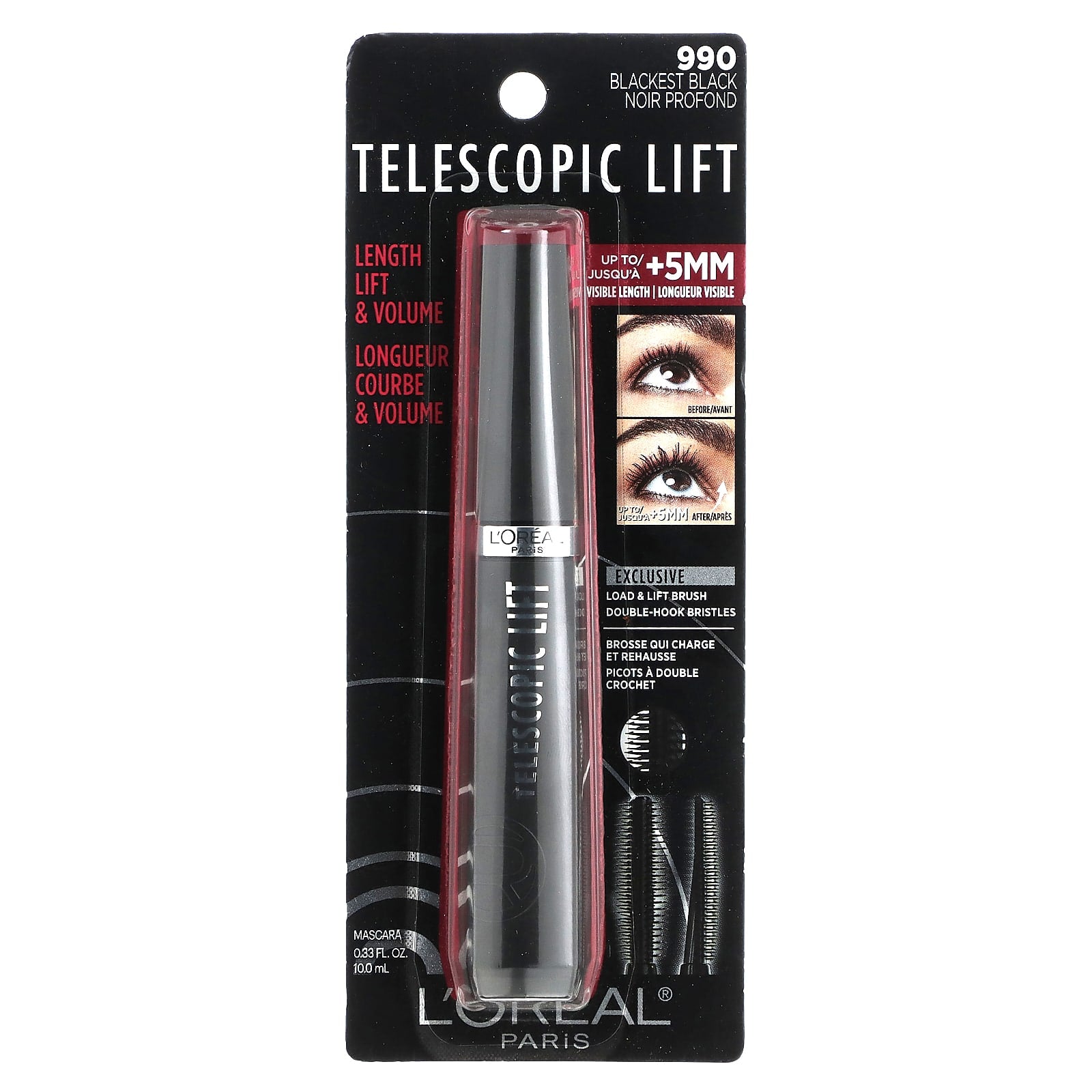 L'Oréal, Telescopic Lift Mascara, 990 Blackest Black , 0.33 fl oz (10 ml) - Image 2