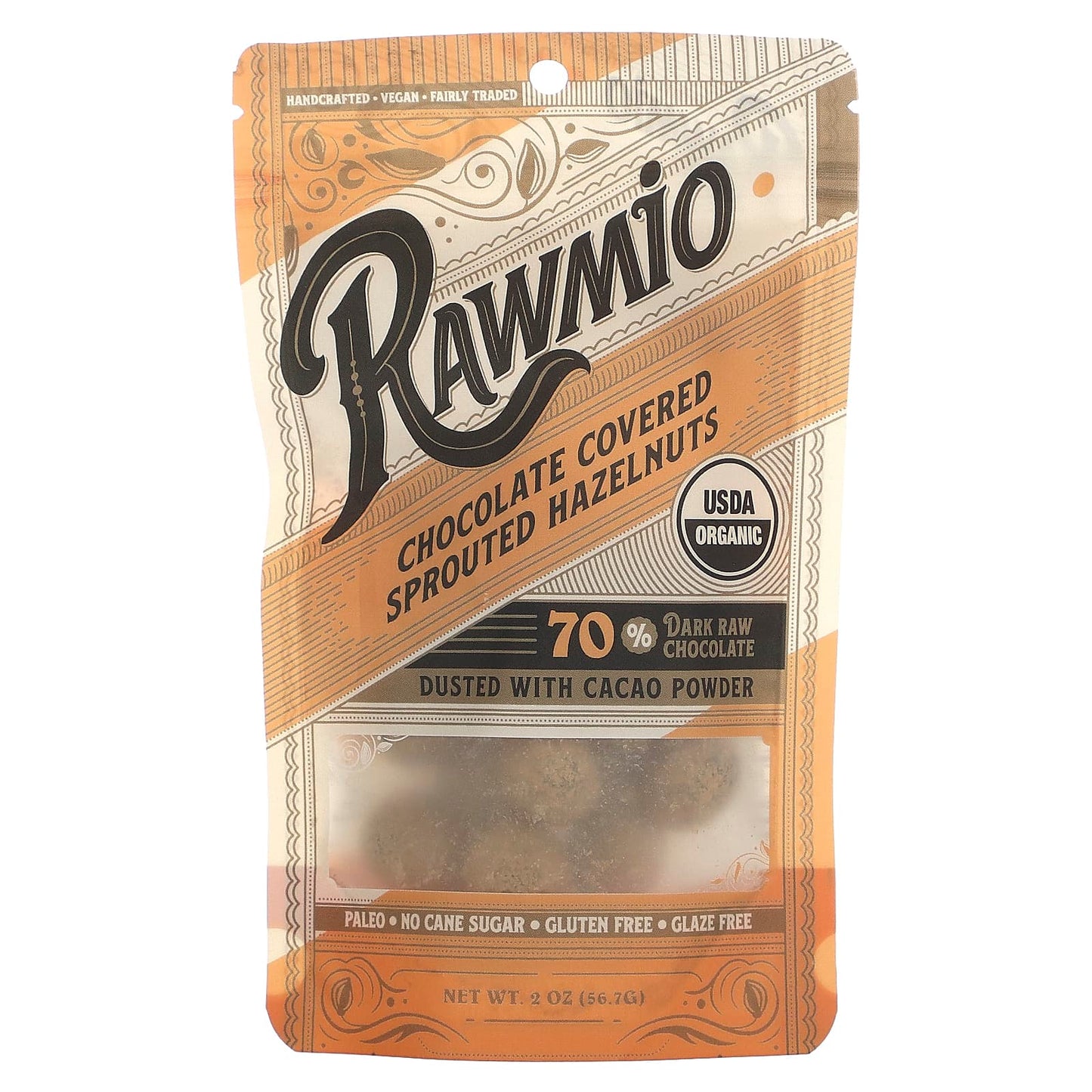 Rawmio, Chocolate Covered Sprouted Hazelnuts, 2 oz (56.7 g) - Image 1