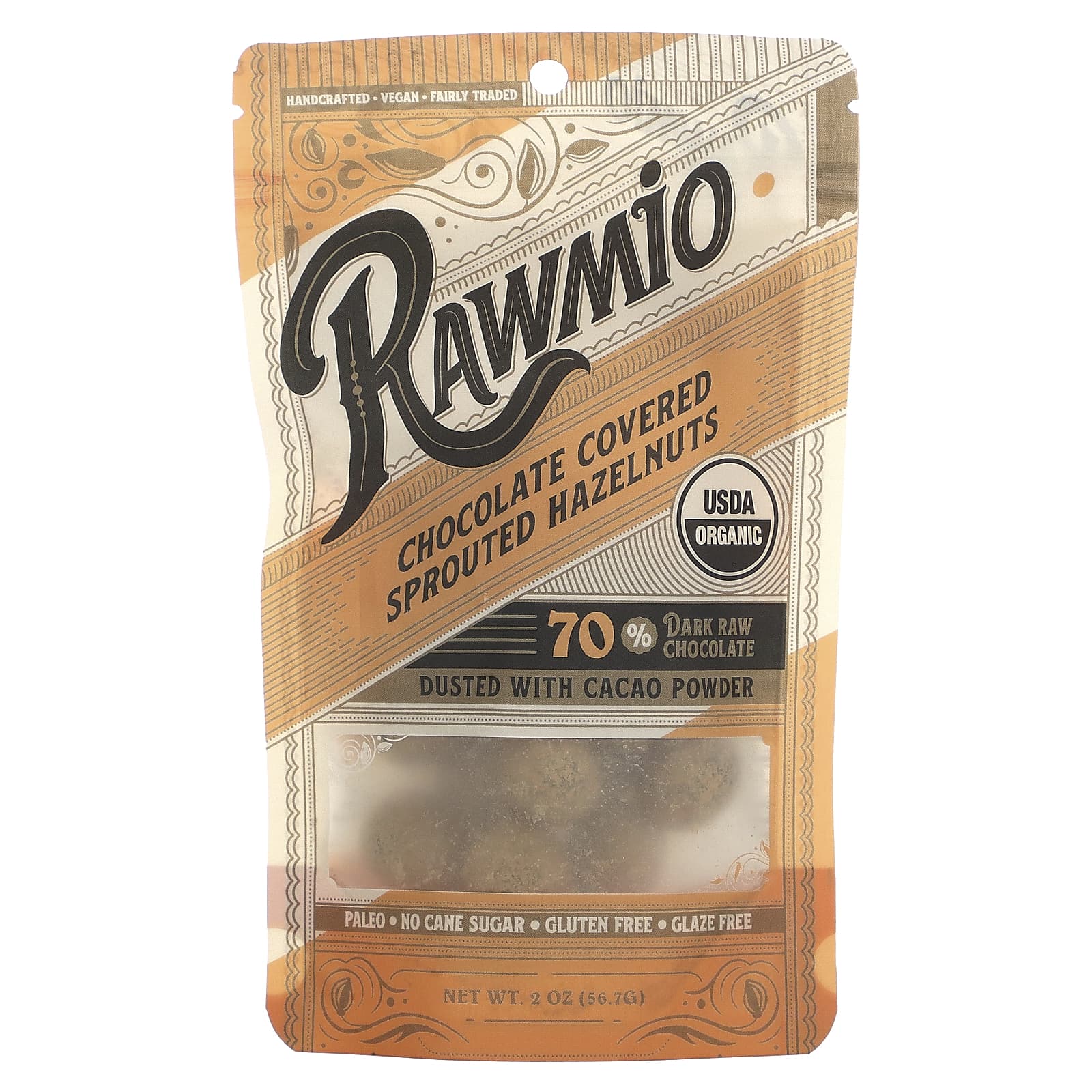 Rawmio, Chocolate Covered Sprouted Hazelnuts, 2 oz (56.7 g) - Image 1