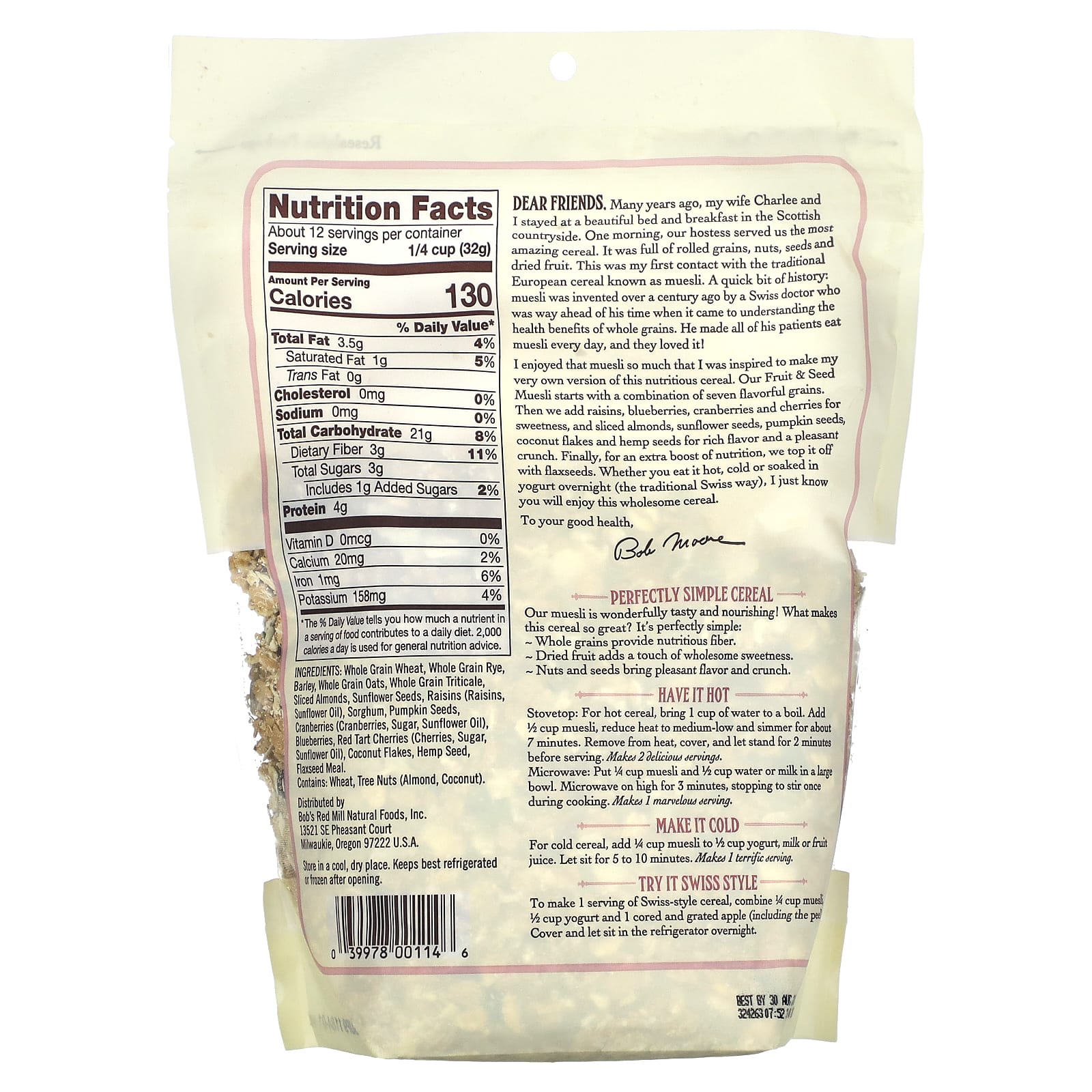 Bob's Red Mill Fruit & Seed Muesli - 14 oz, Non GMO, Kosher - Image 2