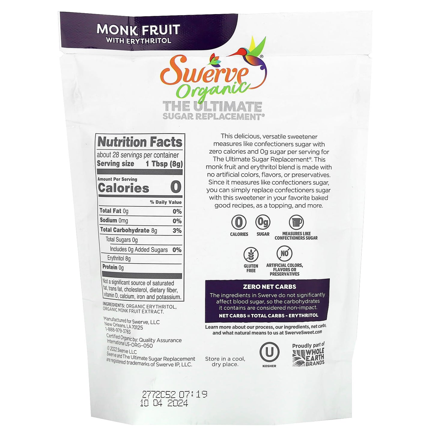 Swerve, Organic The Ultimate Sugar Replacement, Confectioners, 8 oz (227 g) - Image 2