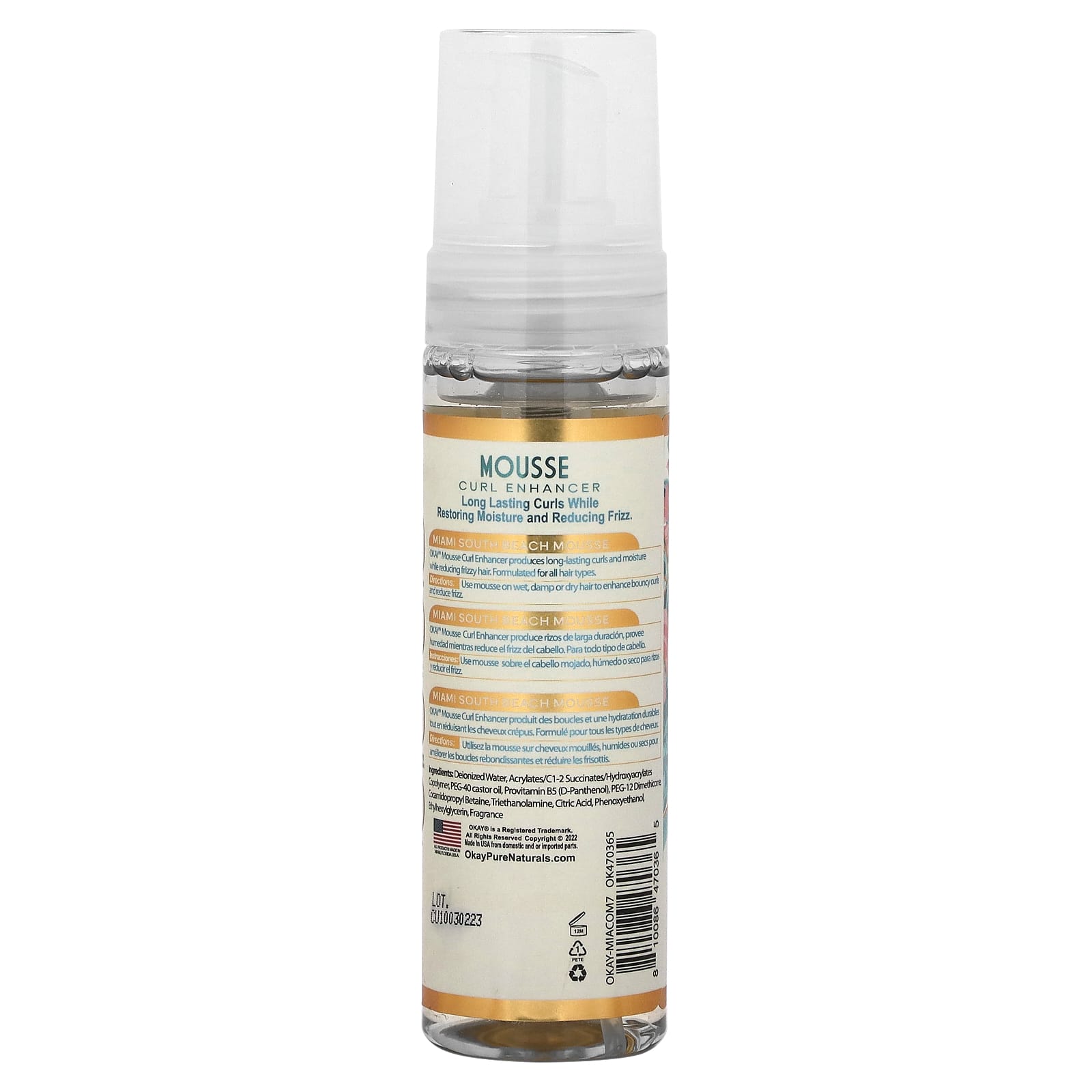 Okay Pure Naturals, Miami South Beach Curls,  Curl Enhancer Mousse, Coconut, 7.5 oz (221 ml) - Image 2