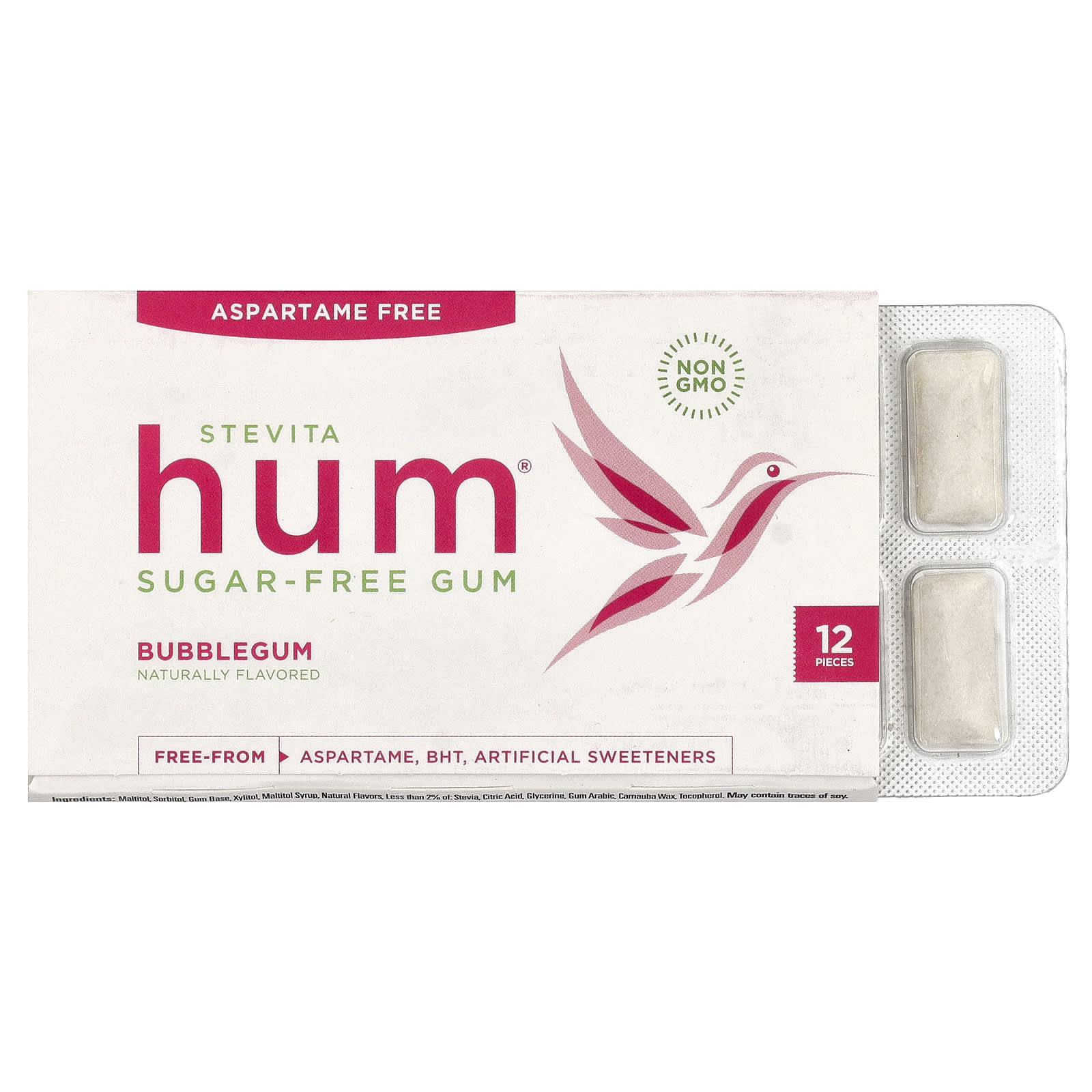 Stevita, Hum®, Sugar-Free Gum, Bubblegum, 12 Pieces - Image 1