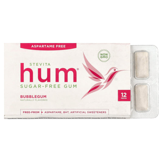Stevita, Hum®, Sugar-Free Gum, Bubblegum, 12 Pieces - Image 1