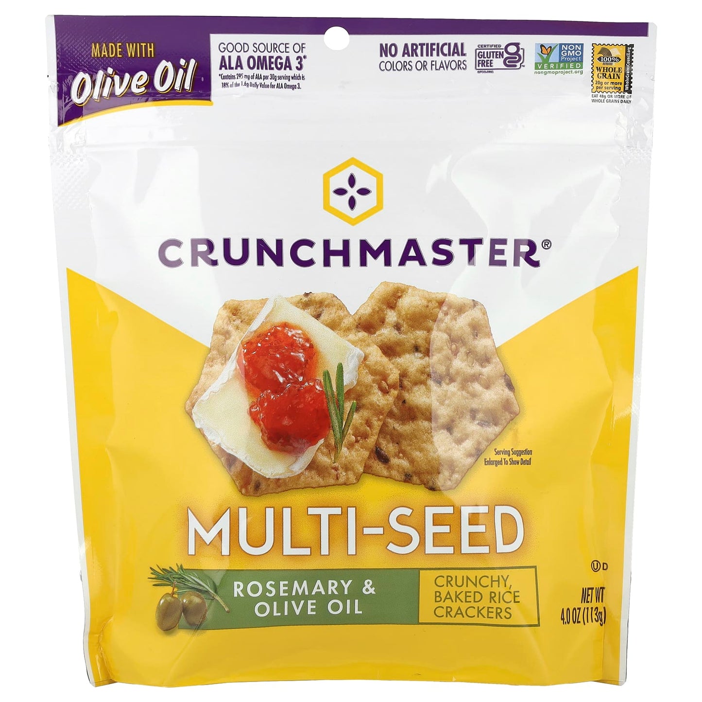 Crunchmaster Gluten-Free, Rosemary & Olive Oil Rice Crackers, 4 oz - Image 1