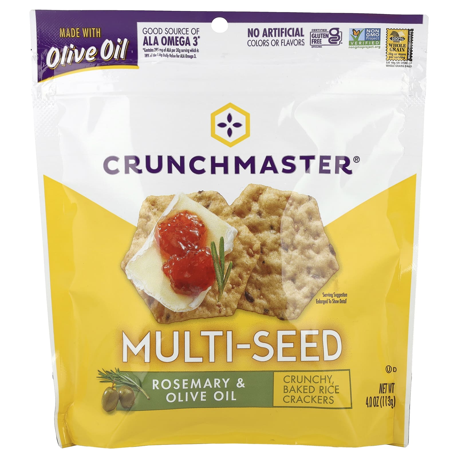 Crunchmaster Gluten-Free, Rosemary & Olive Oil Rice Crackers, 4 oz - Image 1