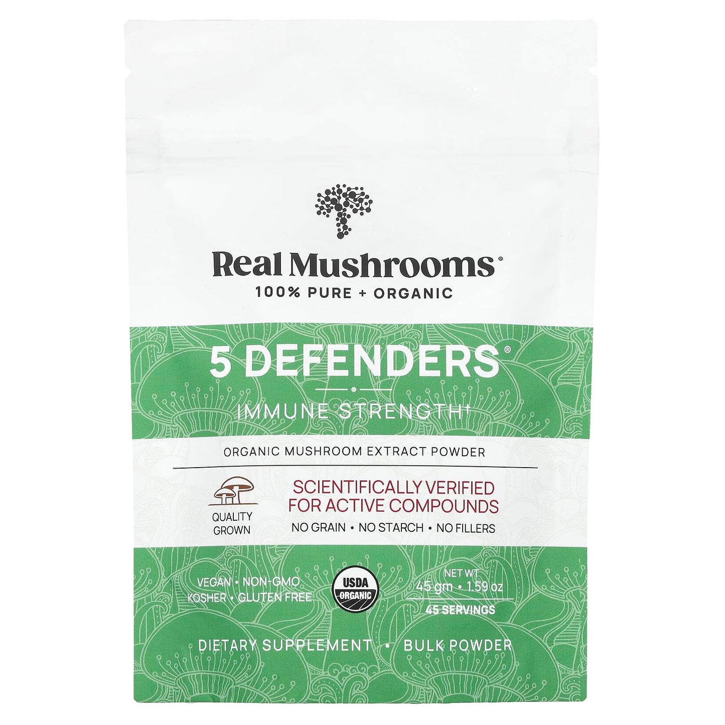 Real Mushrooms, 5 Defenders, Organic Mushroom Extract Powder, 1.59 oz (45 g) - Image 1