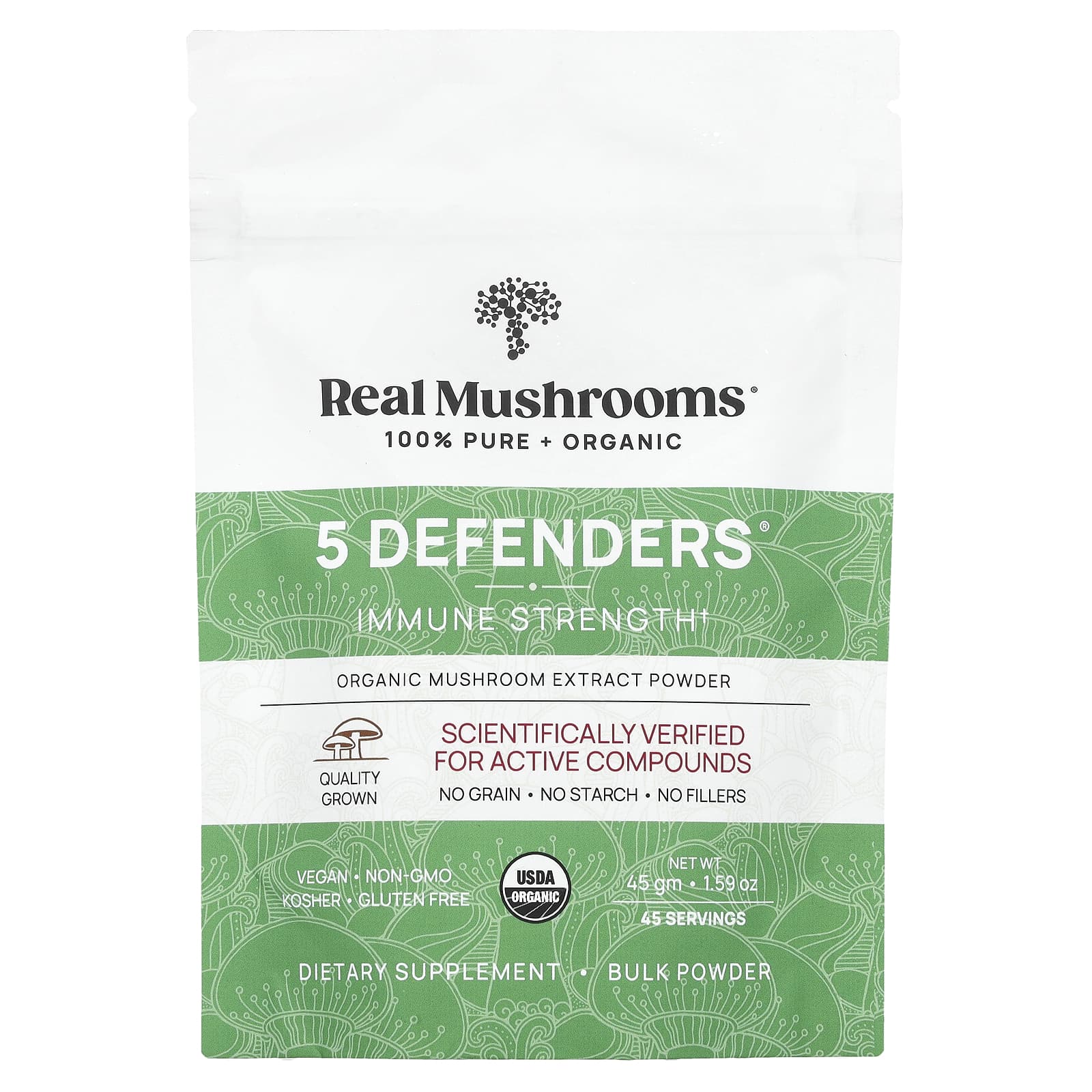 Real Mushrooms, 5 Defenders, Organic Mushroom Extract Powder, 1.59 oz (45 g) - Image 1