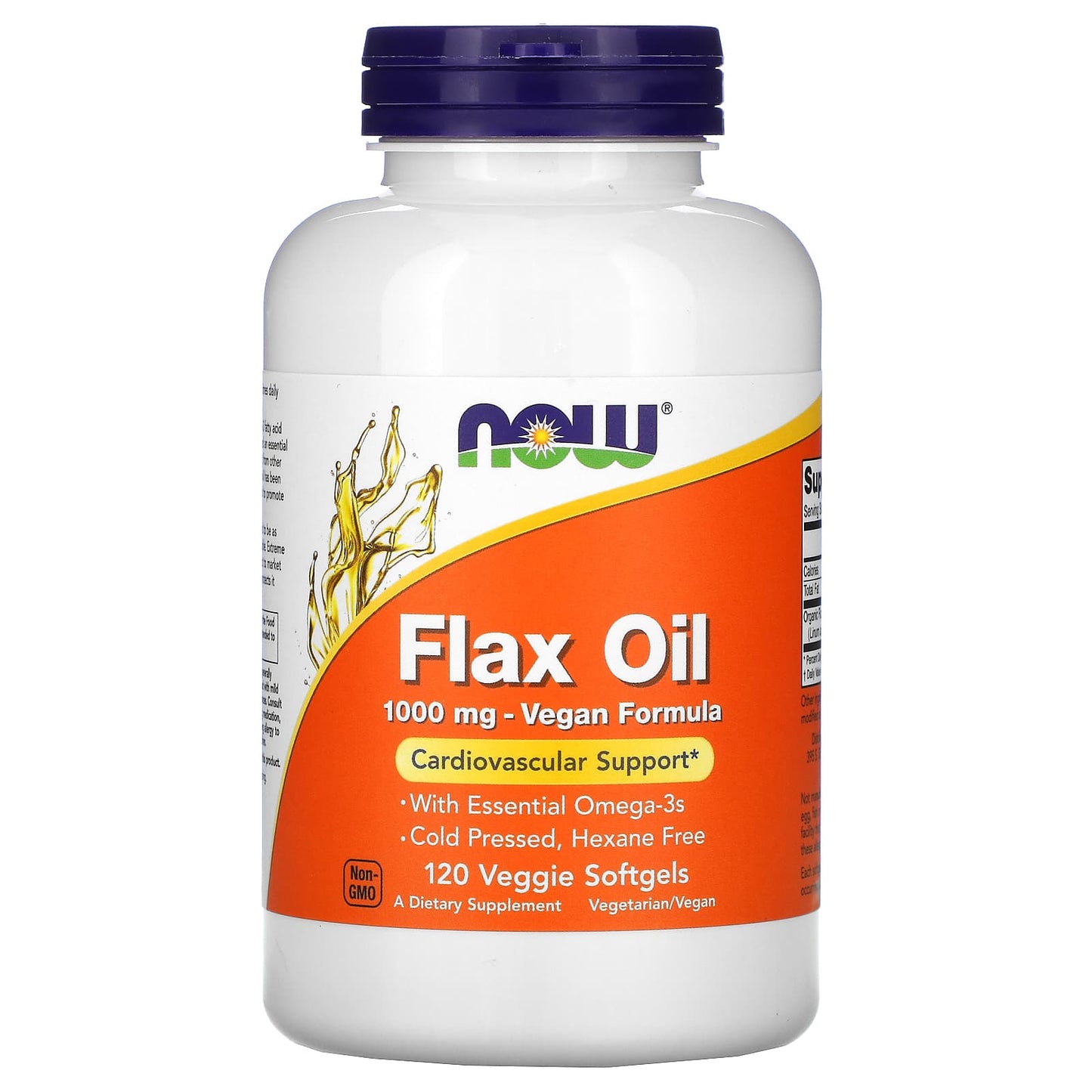 NOW Foods, Flax Oil, 1,000 mg, 120 Veggie Softgels - Image 1