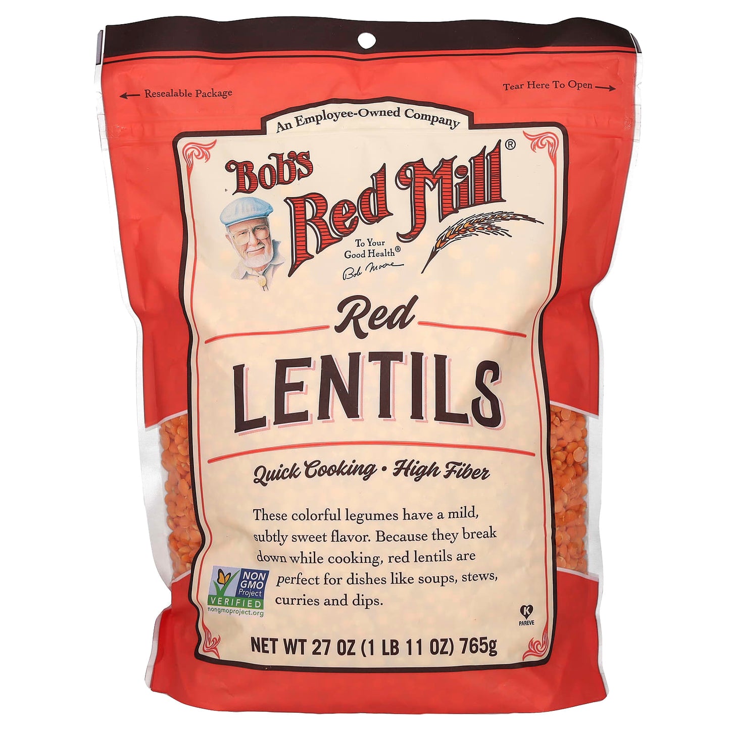 High Fiber Red Lentils by Bob's Red Mill - 27 oz (765 g) - Image 1