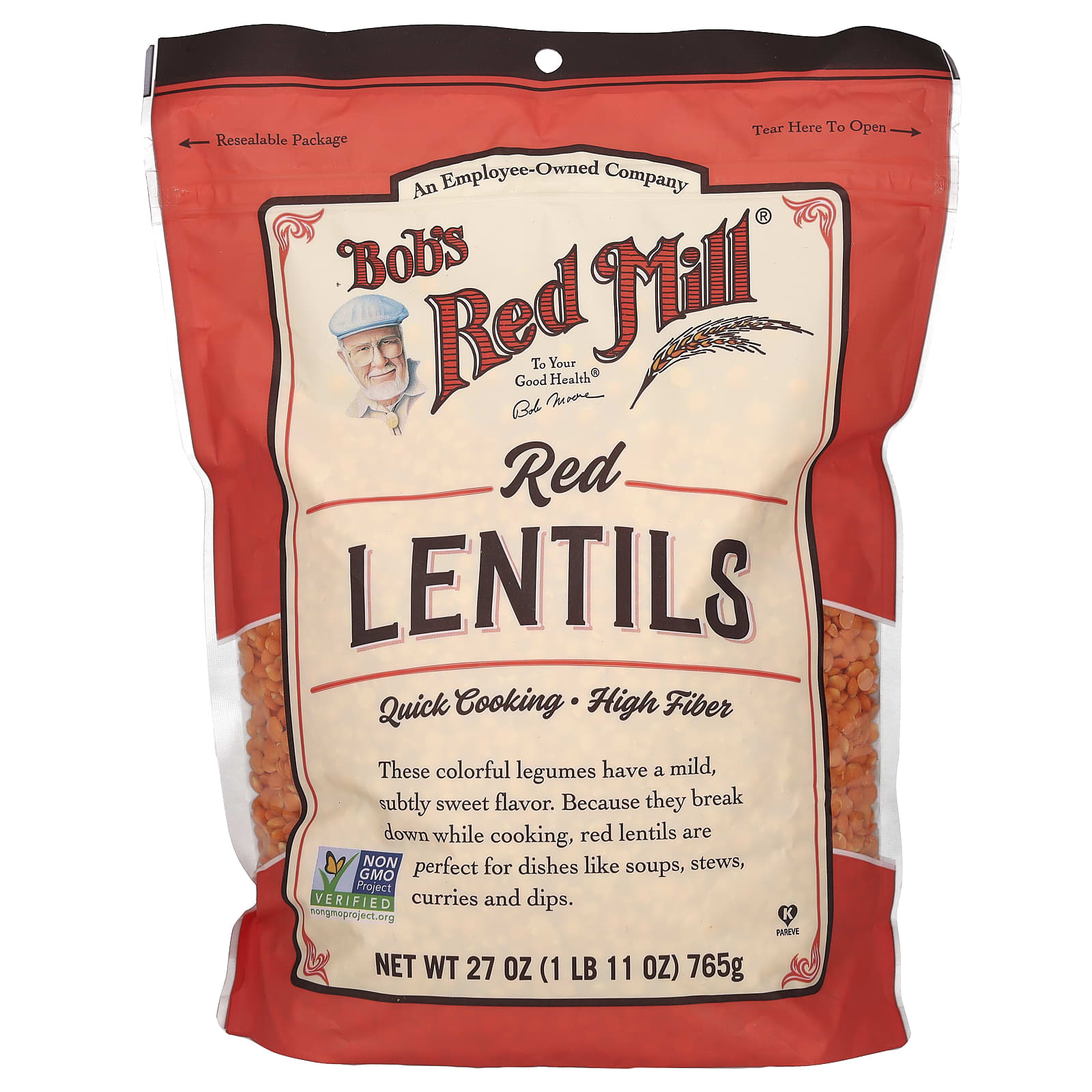High Fiber Red Lentils by Bob's Red Mill - 27 oz (765 g) - Image 1