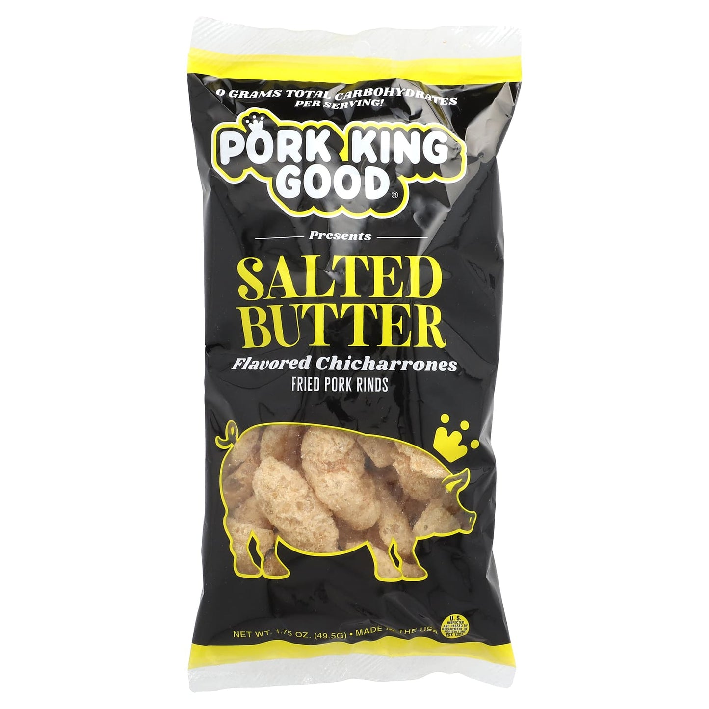 Pork King Good, Flavored Chicharrones, Salted Butter, 1.75 oz (49.5 g) - Image 1