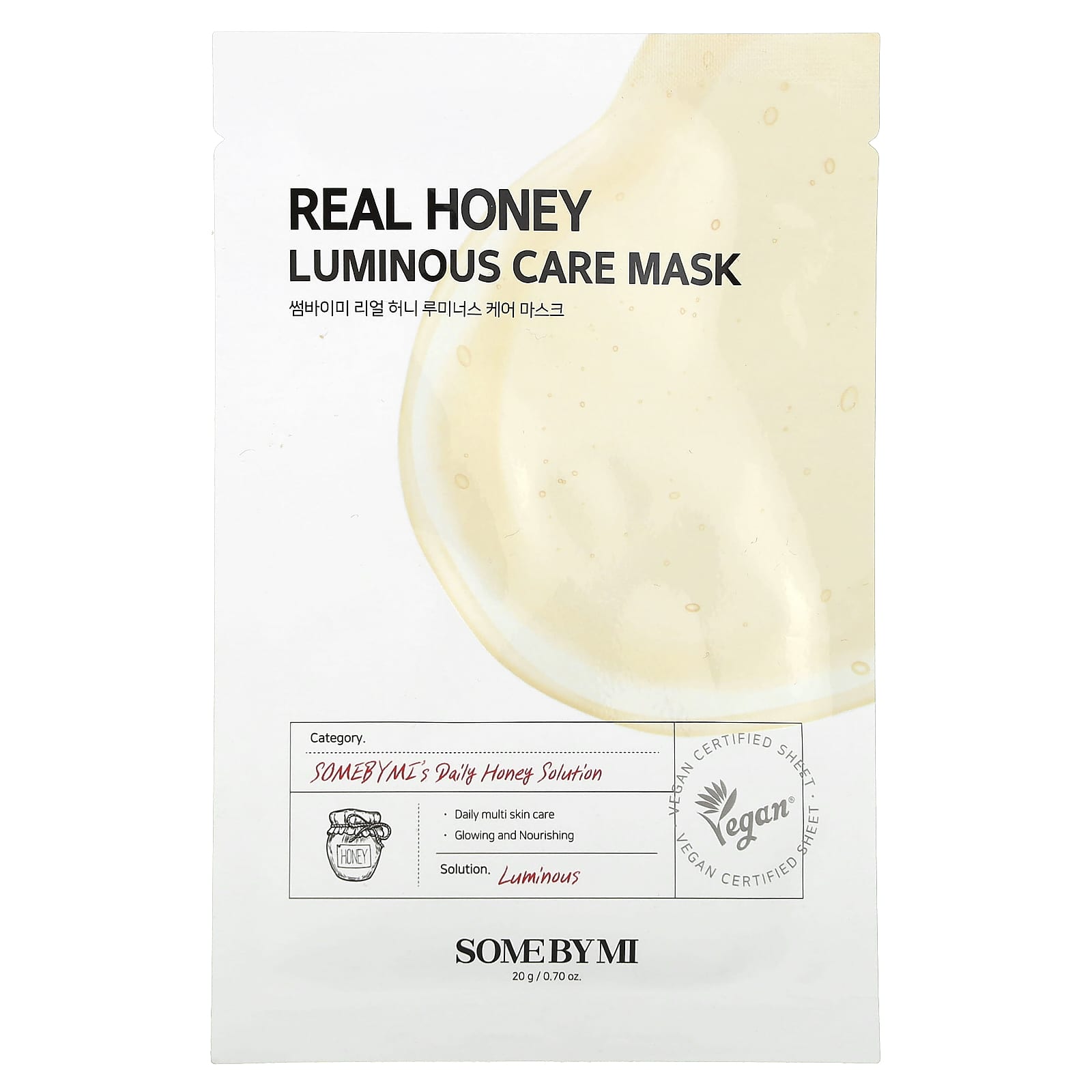 SOME BY MI, Real Honey, Luminous Care Beauty Mask, 1 Sheet, 0.70 oz (20 g) - Image 1