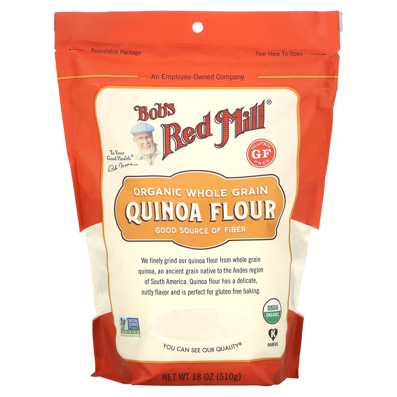 Gluten-Free Organic Quinoa Flour by Bob's Red Mill, 18 oz (510g) - Image 1