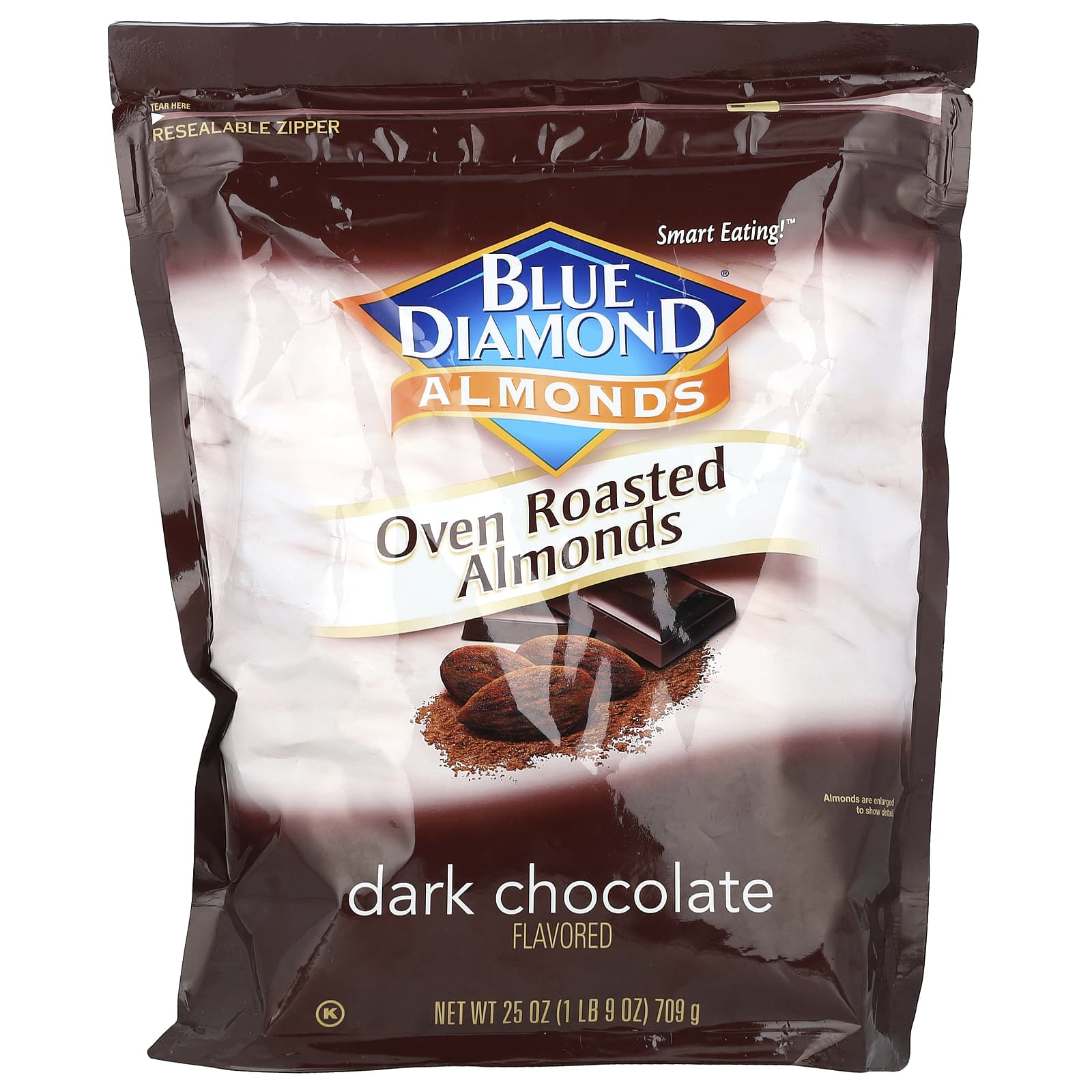 Dark Chocolate Almonds, Oven Roasted, Healthy Snack, 25 oz - Image 1