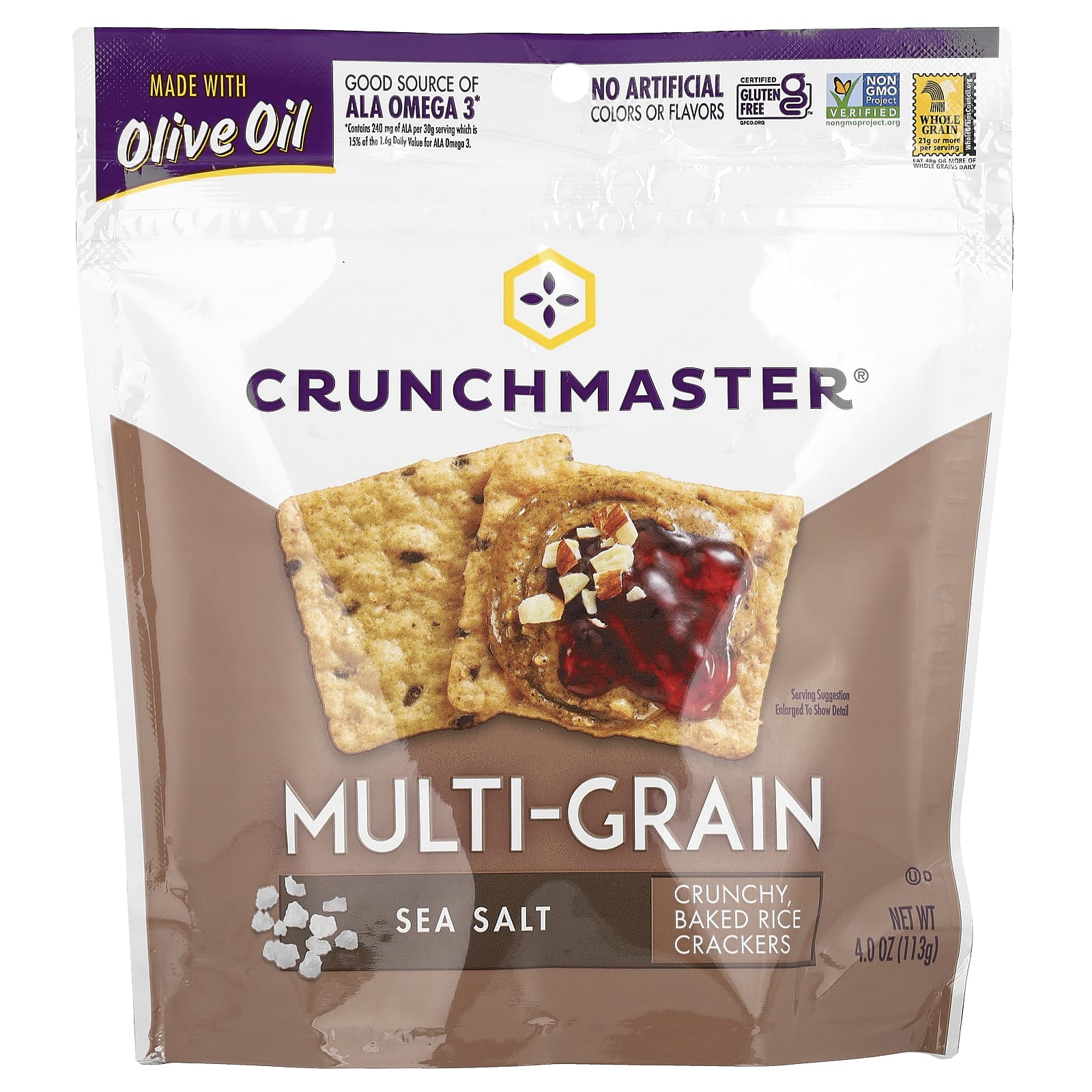 Crunchy Gluten-Free Rice Crackers by Crunchmaster, Sea Salt - Image 1