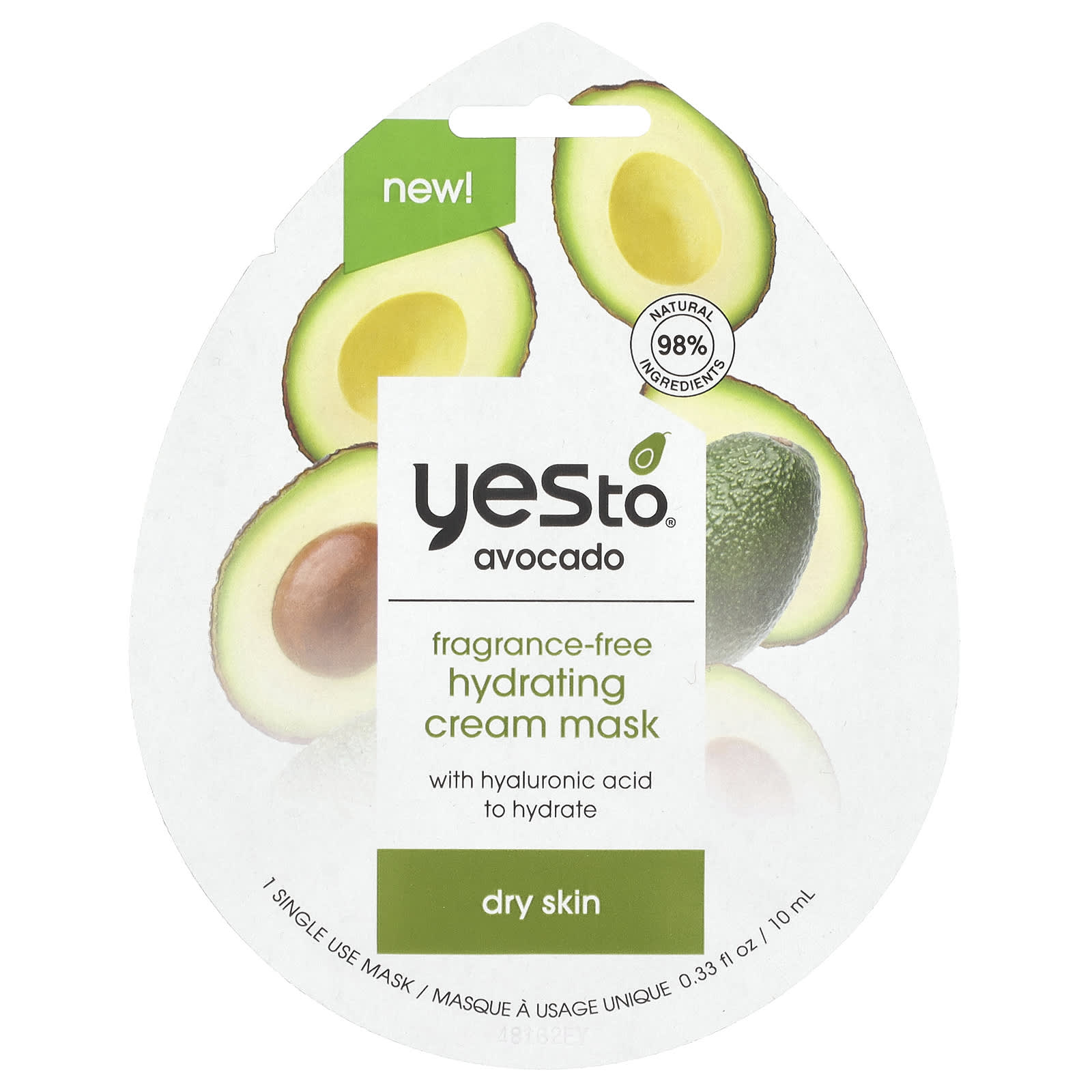 Yes To, Hydrating Cream Beauty Mask, Avocado, Dry Skin, Fragrance-Free, 1 Sheet Mask, 0.33 fl oz (10 ml) - Image 1