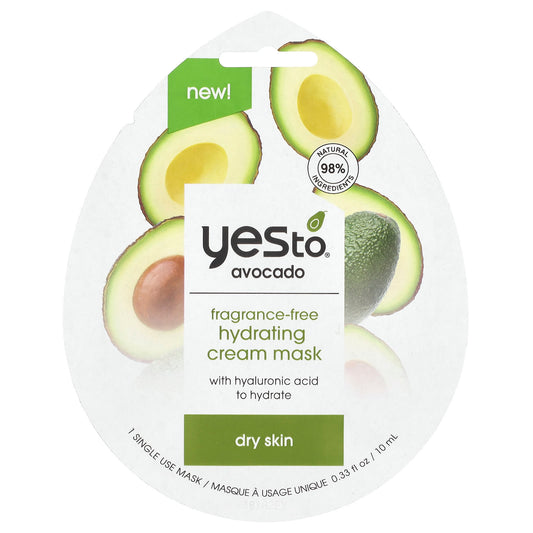 Yes To, Hydrating Cream Beauty Mask, Avocado, Dry Skin, Fragrance-Free, 1 Sheet Mask, 0.33 fl oz (10 ml) - Image 1