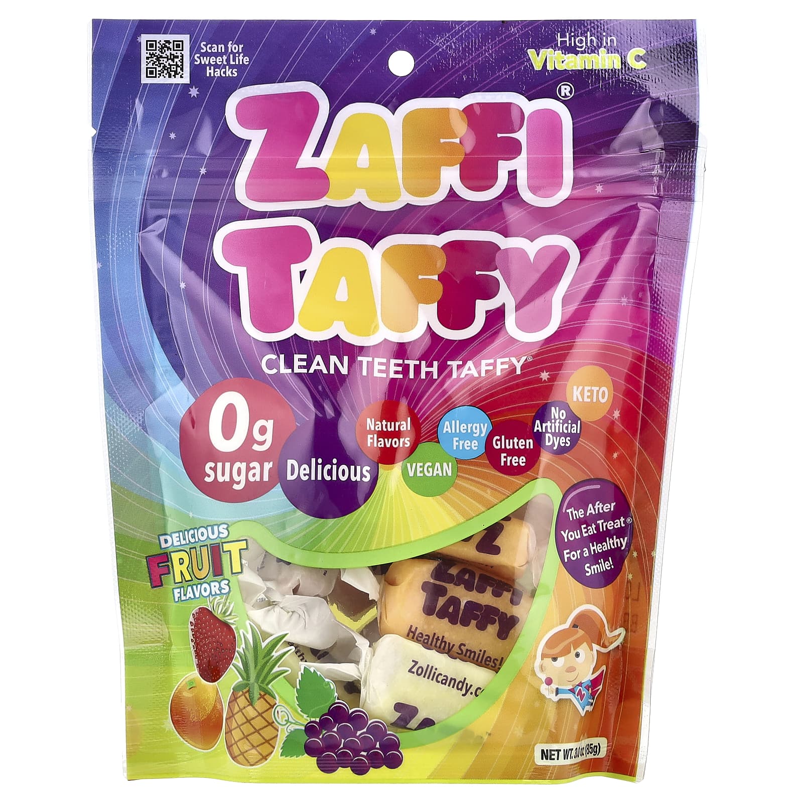 Zollipops, Zaffi Taffy®, Clean Teeth Taffy, Delicious Fruit, 3 oz (85 g) - Image 1