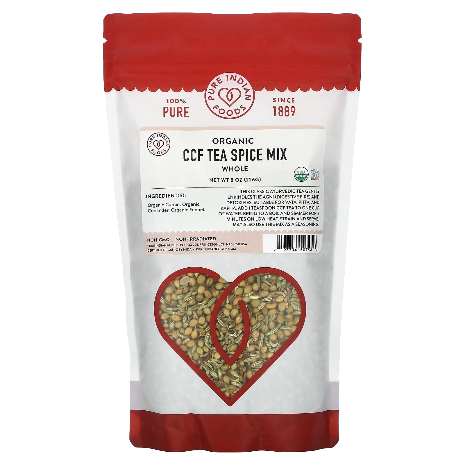Pure Indian Foods, Organic CCF Tea Spice Mix, Whole, 8 oz (226 g) - Image 1