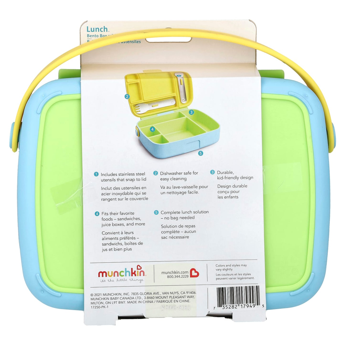 Munchkin, Lunch™, Bento Box With Utensils, 18 Months+, Green, 3 Piece Set - Image 2