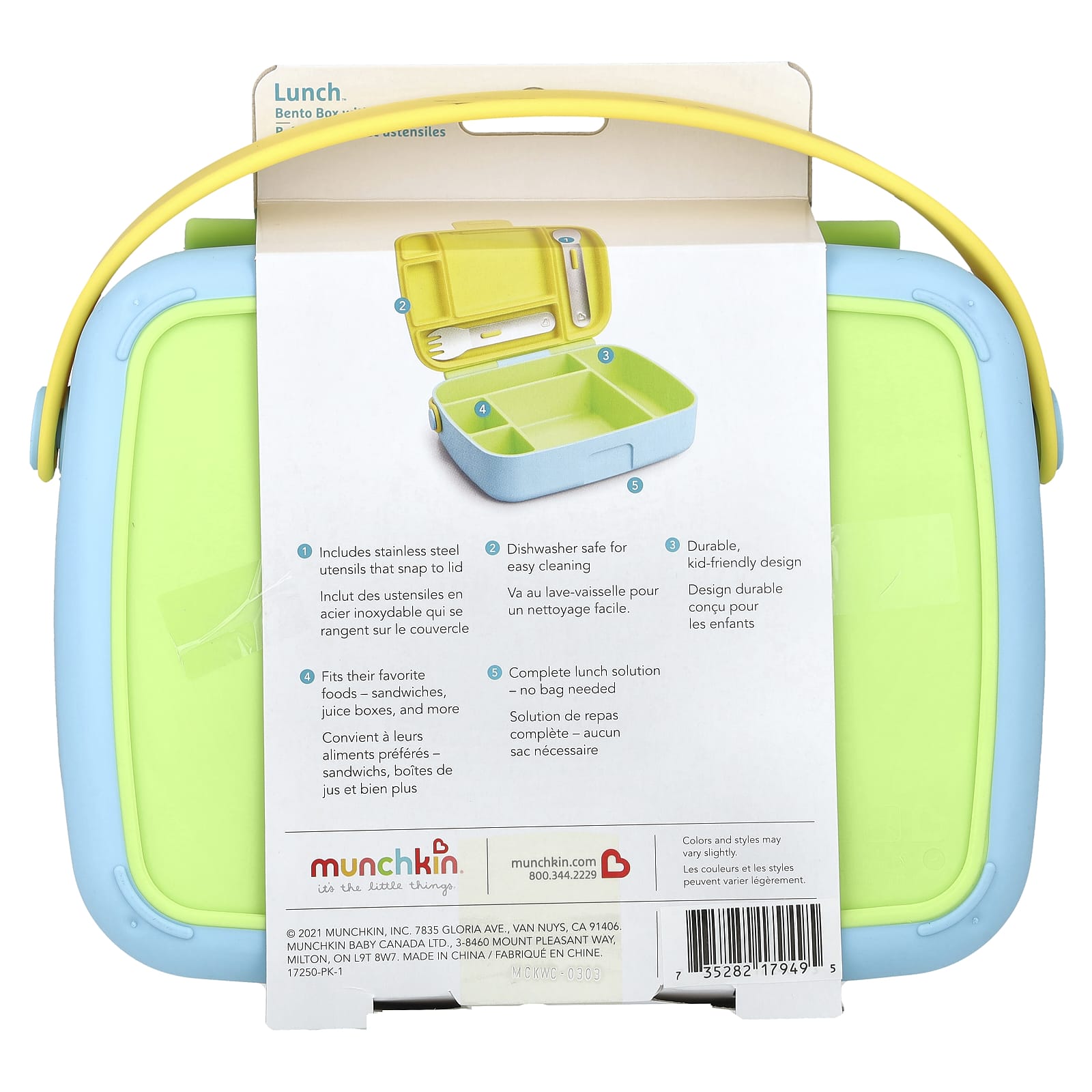 Munchkin, Lunch™, Bento Box With Utensils, 18 Months+, Green, 3 Piece Set - Image 2