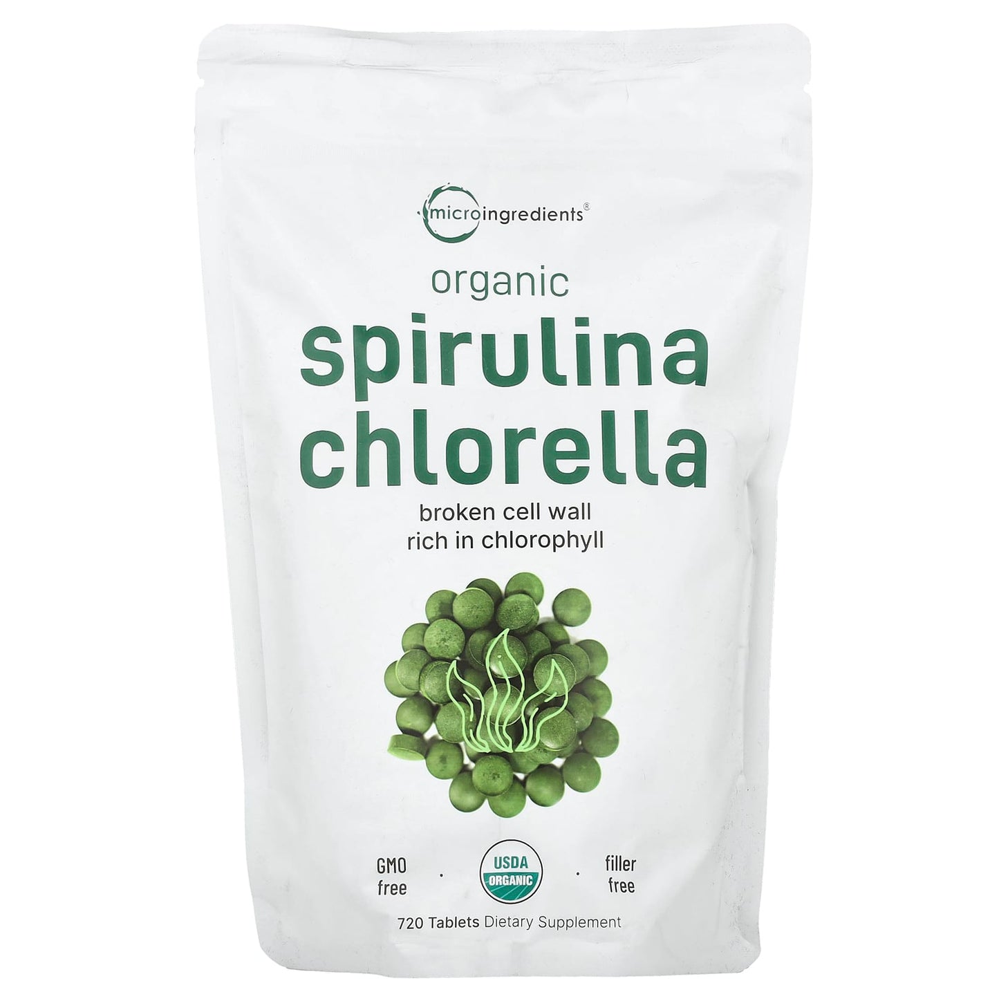 Micro Ingredients, Organic Spirulina Chlorella, 720 Tablets - Image 1