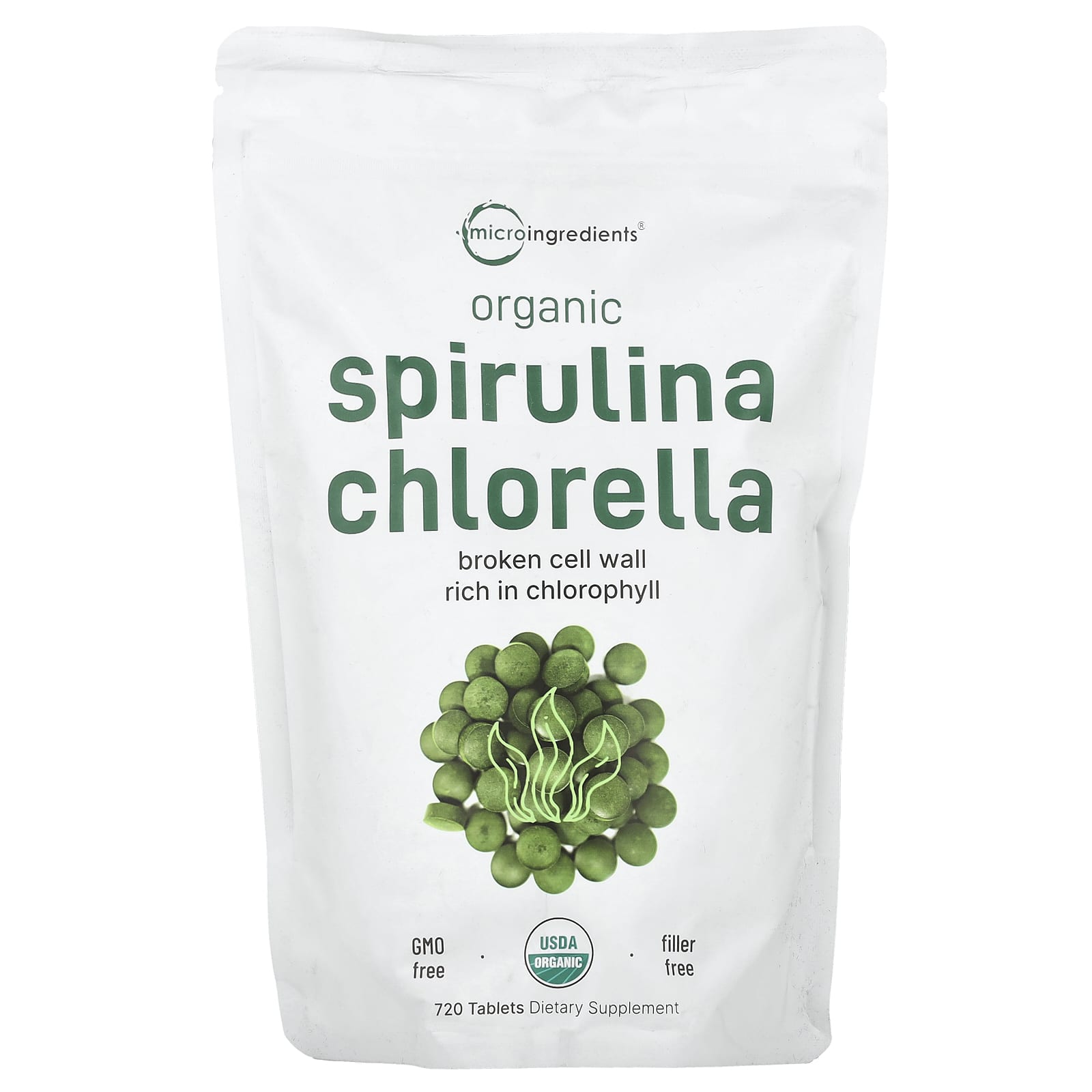 Micro Ingredients, Organic Spirulina Chlorella, 720 Tablets - Image 1