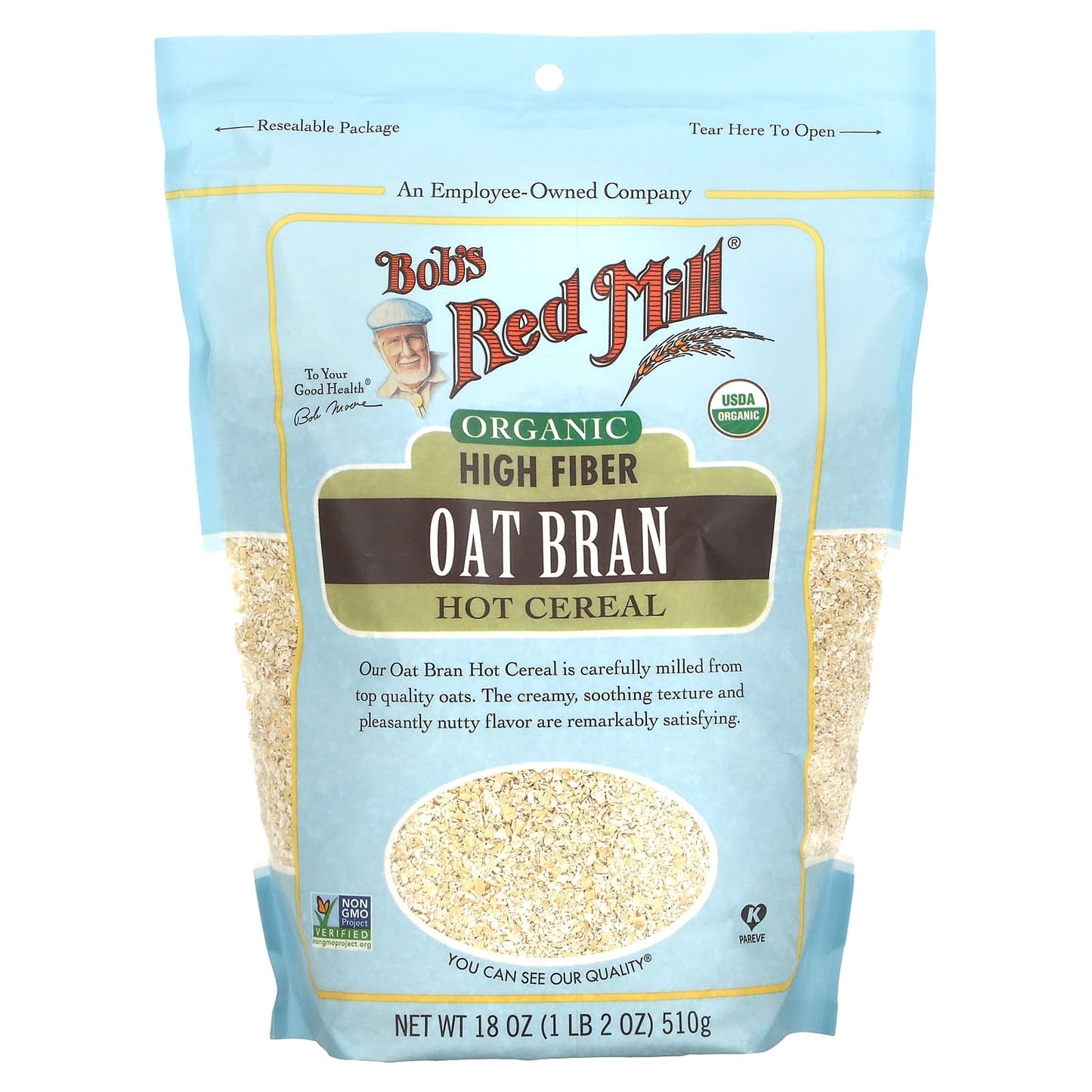 Bob's Red Mill Organic High Fiber Oat Bran Cereal, 18 oz - USDA Organic, Non-GMO - Image 1
