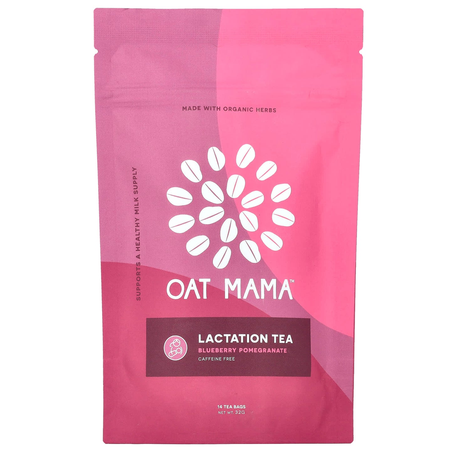 Oat Mama, Lactation Tea, Blueberry Pomegranate, Caffeine Free, 14 Tea Bags, 32 g - Image 1
