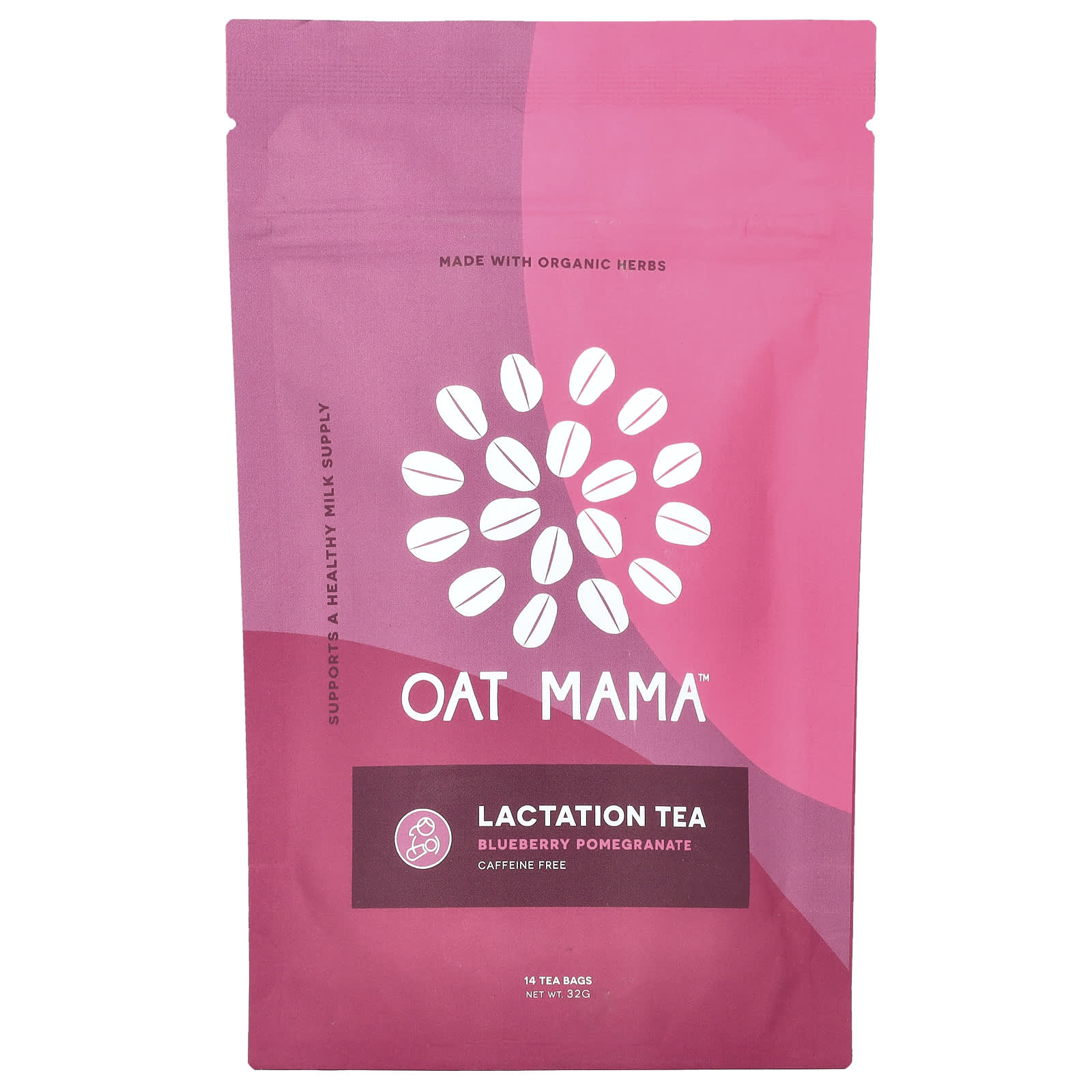 Oat Mama, Lactation Tea, Blueberry Pomegranate, Caffeine Free, 14 Tea Bags, 32 g - Image 1