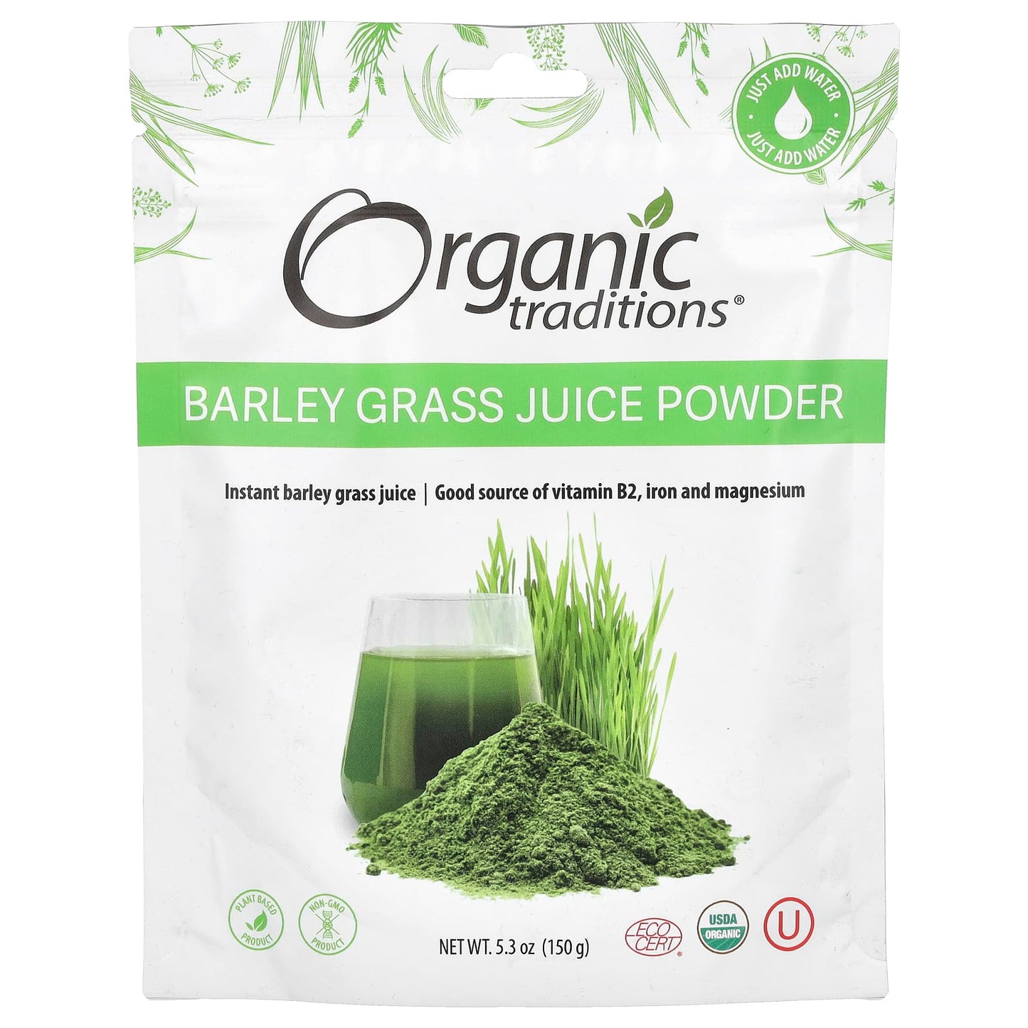Organic Traditions, Barley Grass Juice Powder, 5.3 oz (150 g) - Image 1