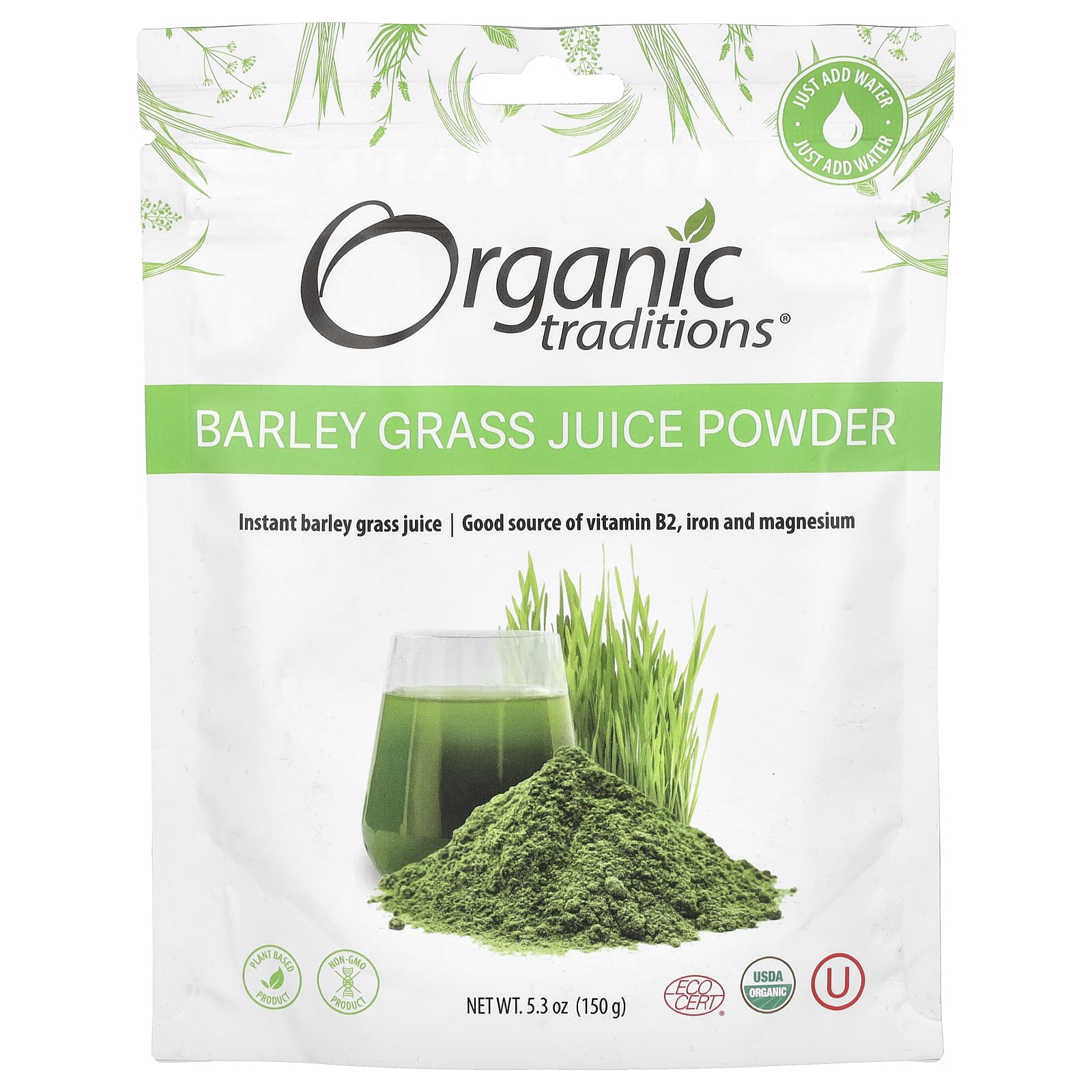 Organic Traditions, Barley Grass Juice Powder, 5.3 oz (150 g) - Image 1