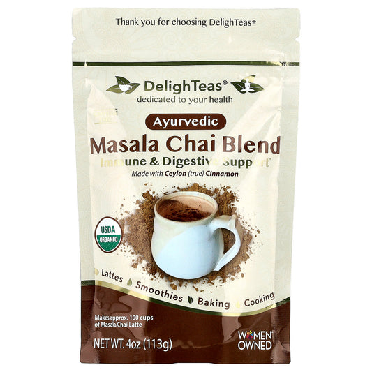 DelighTeas Ayurvedic Masala Chai Blend, Caffeine Free, 100 Cups, 4 oz - Image 1