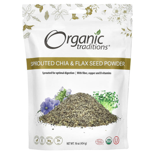 Organic Traditions, Sprouted Chia & Flax Seed Powder, 16 oz (454 g) - Image 1