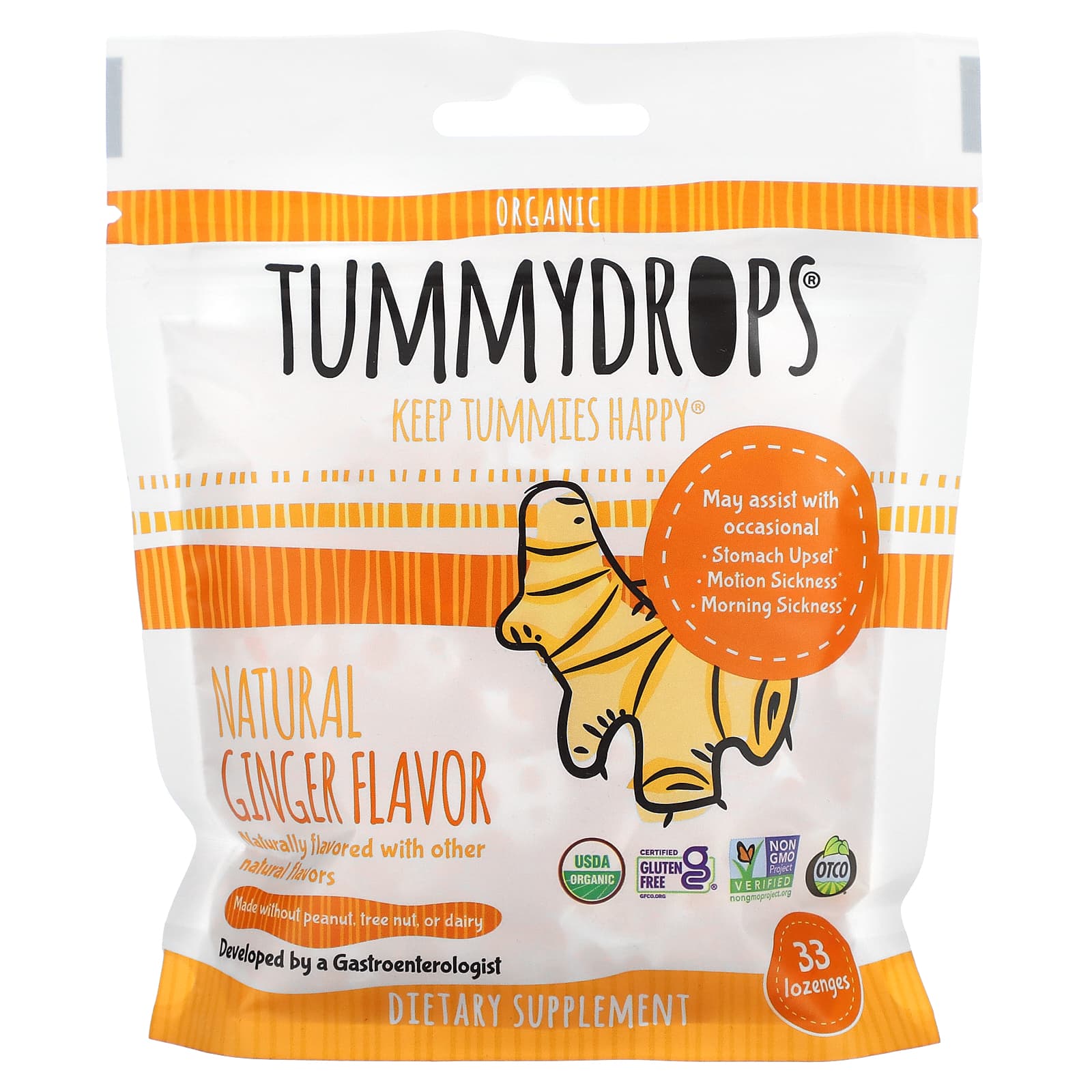 Tummydrops, Organic Natural Ginger, 33 Lozenges - Image 1