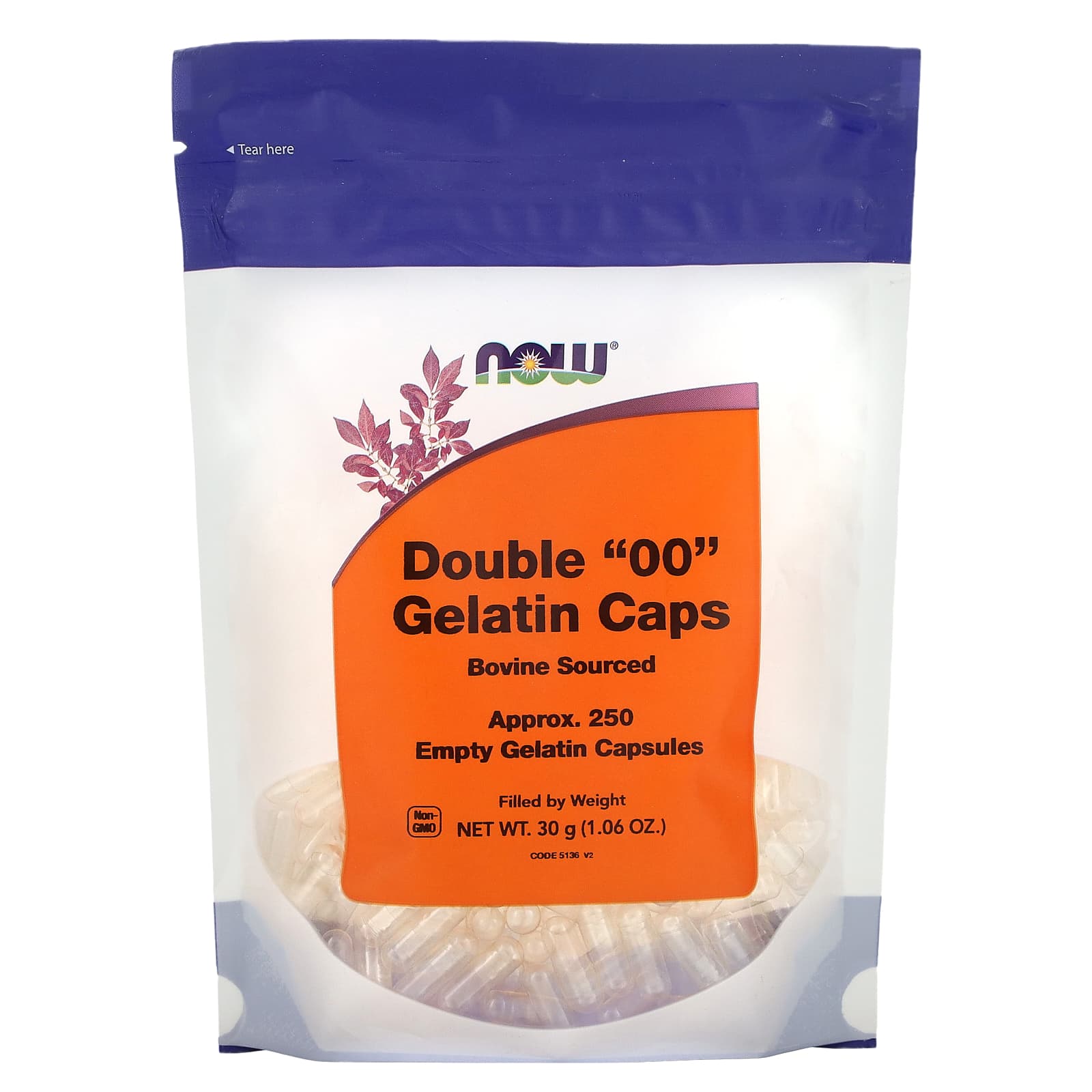 NOW Foods, Double "00" Gelatin Caps, Approx. 250 Empty Gelatin Capsules, 1.06 oz (30 g) - Image 1