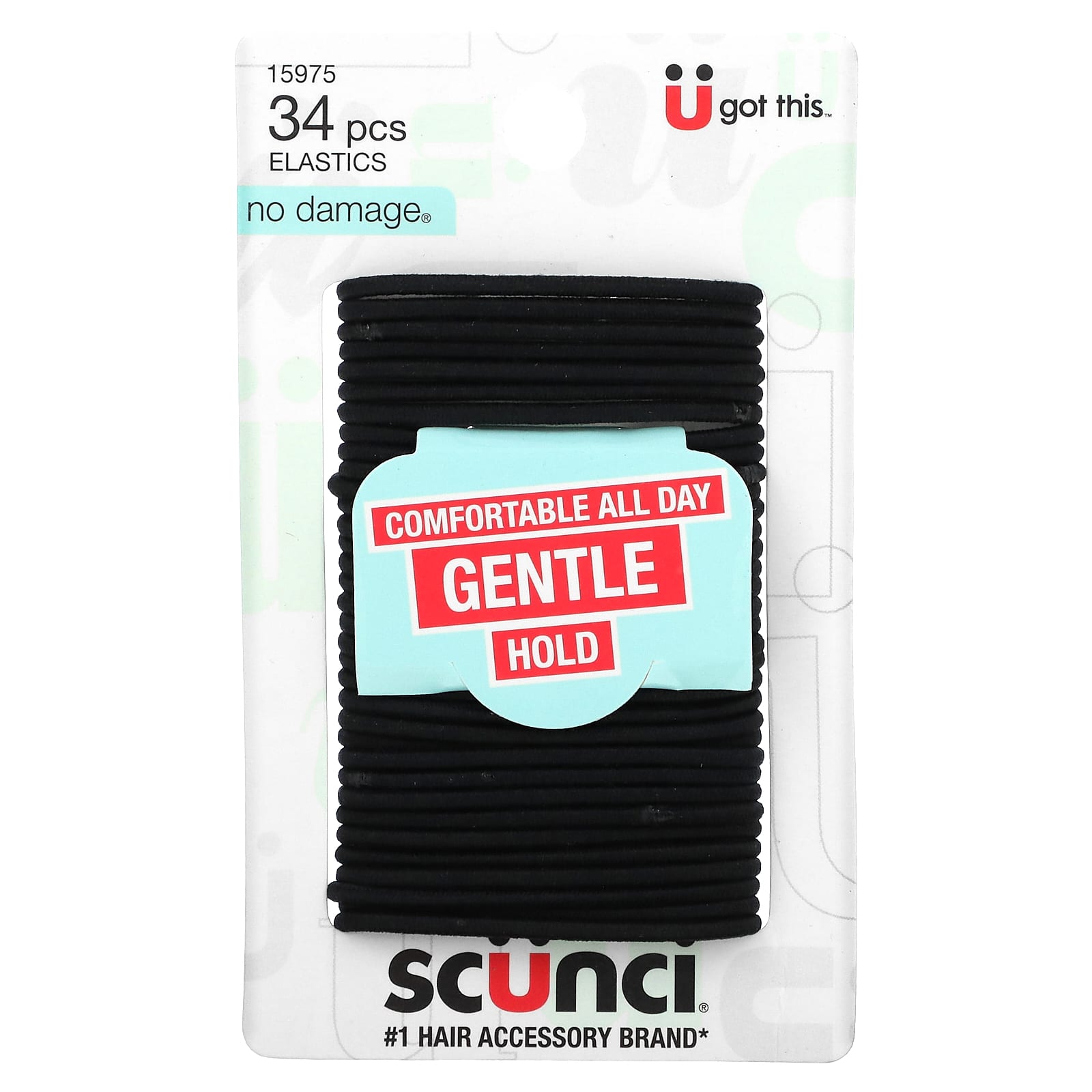 Scunci, No Damage Elastics, Comfortable, All Day Gentle Hold, Black, 34 Pieces - Image 1
