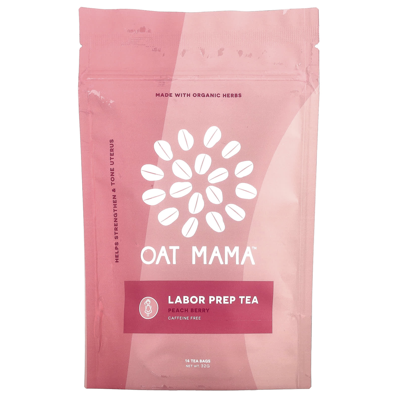 Oat Mama, Labor Prep Tea, Peach Berry, Caffeine Free, 14 Tea Bags, 32 g - Image 1