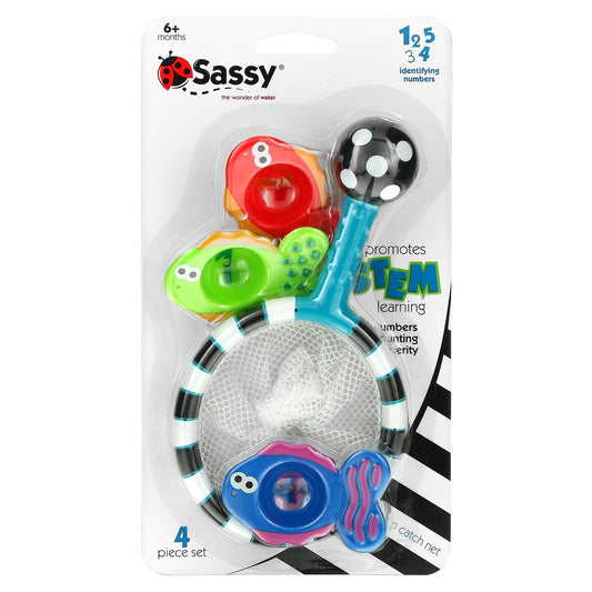 Sassy, Developmental Bath Toy, Catch 'n Count Net,  6 + Months, 4 Piece Set - Image 1