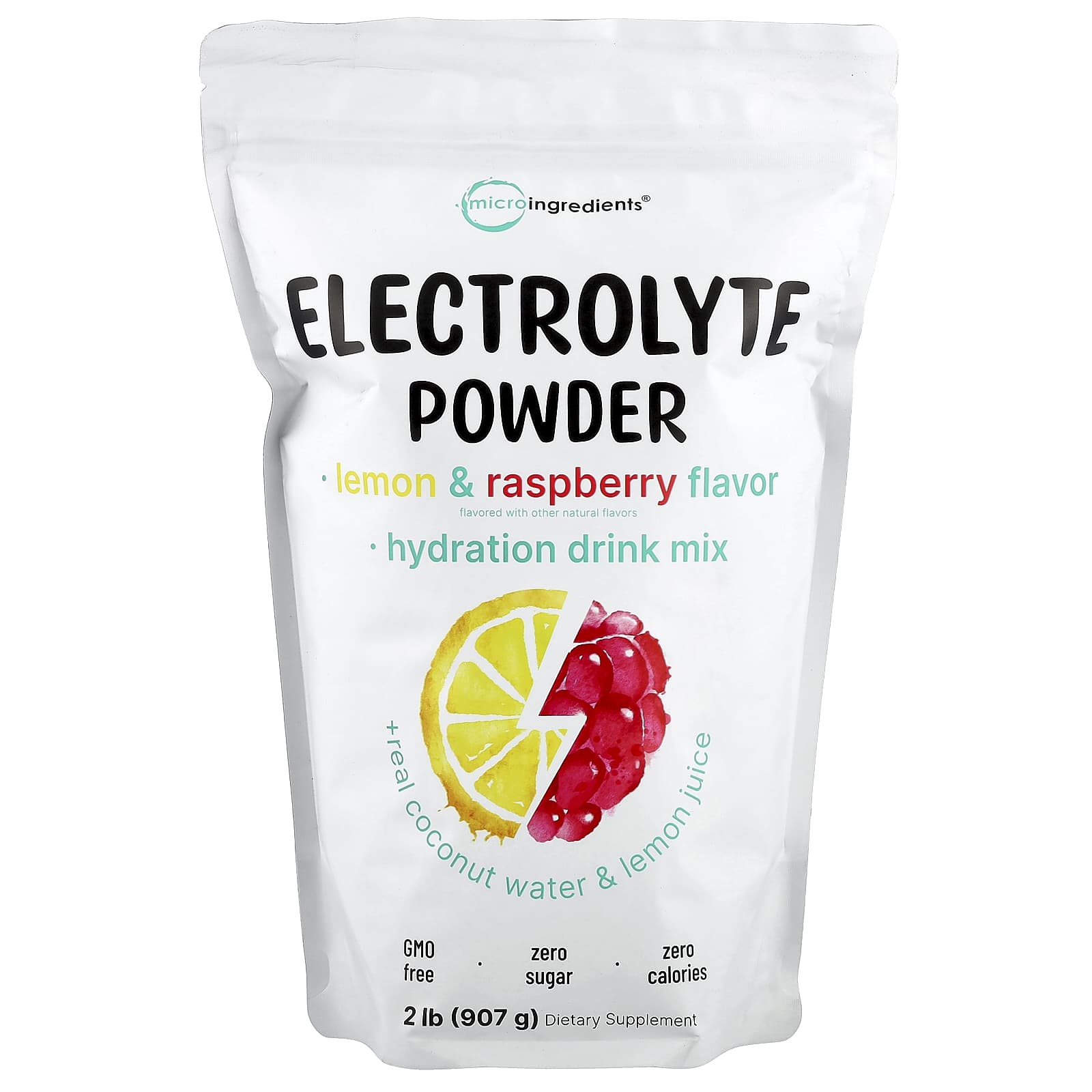 Micro Ingredients, Electrolyte Powder, Lemon & Raspberry, 2 lb (907 g) - Image 1