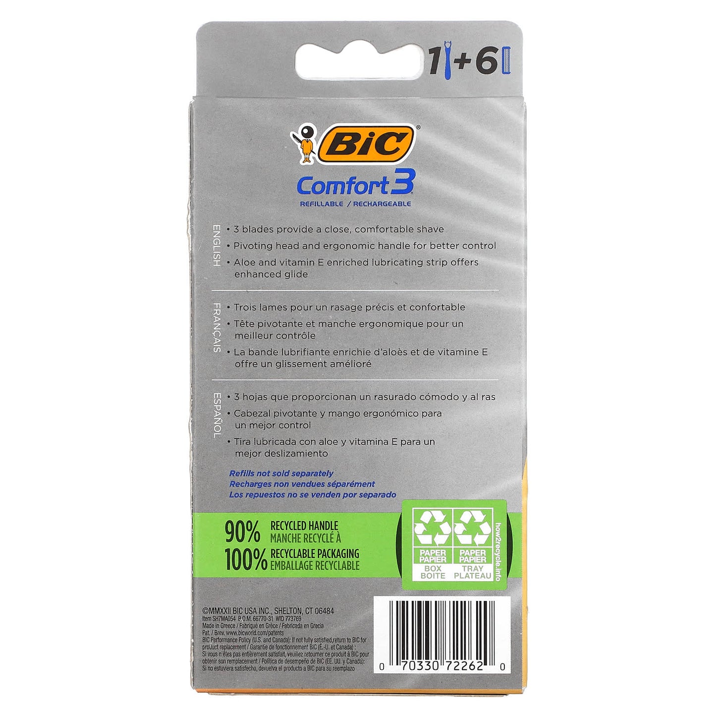BIC Comfort 3 Shaver with 6 Cartridges - Close & Comfortable Shaving - Image 2