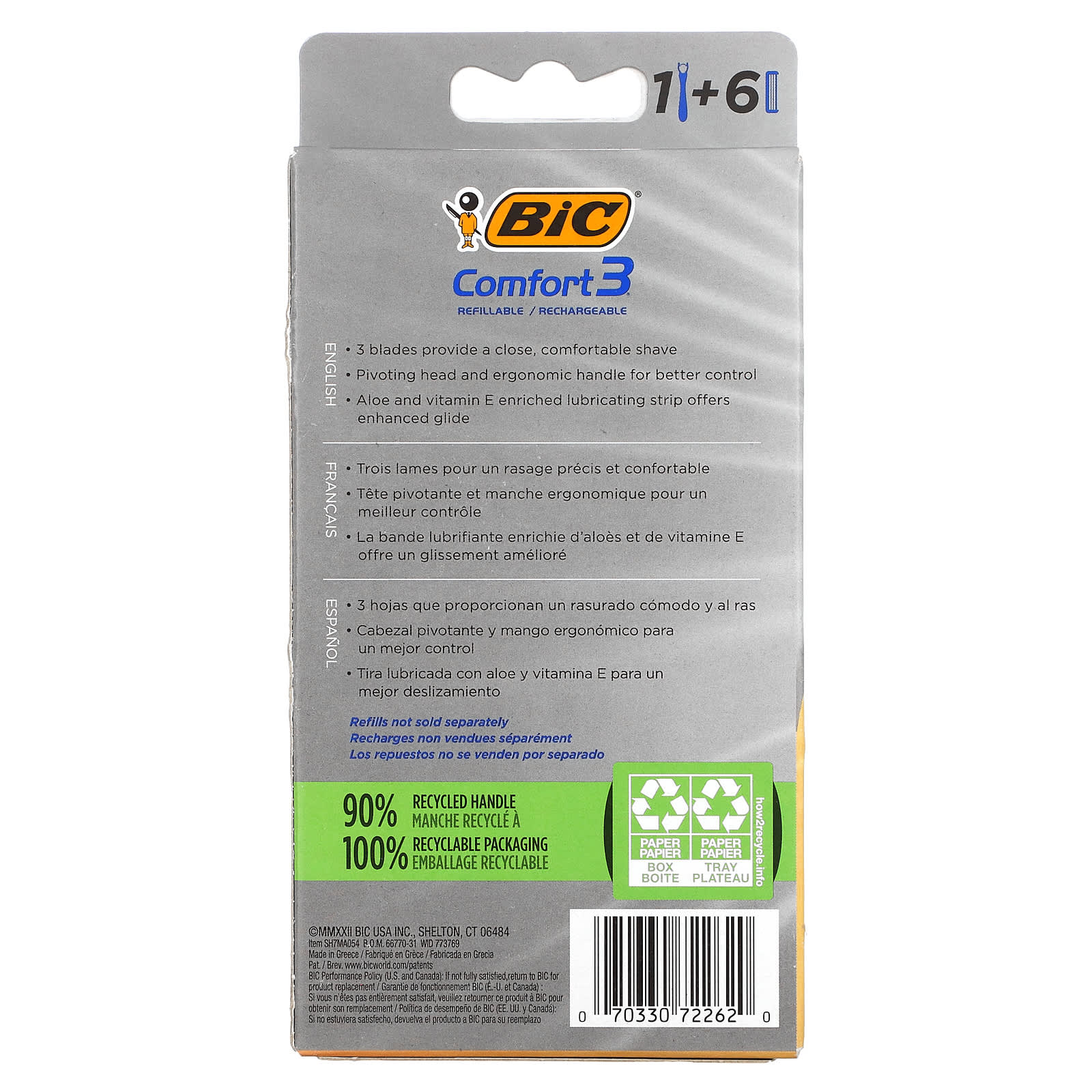 BIC Comfort 3 Shaver with 6 Cartridges - Close & Comfortable Shaving - Image 2