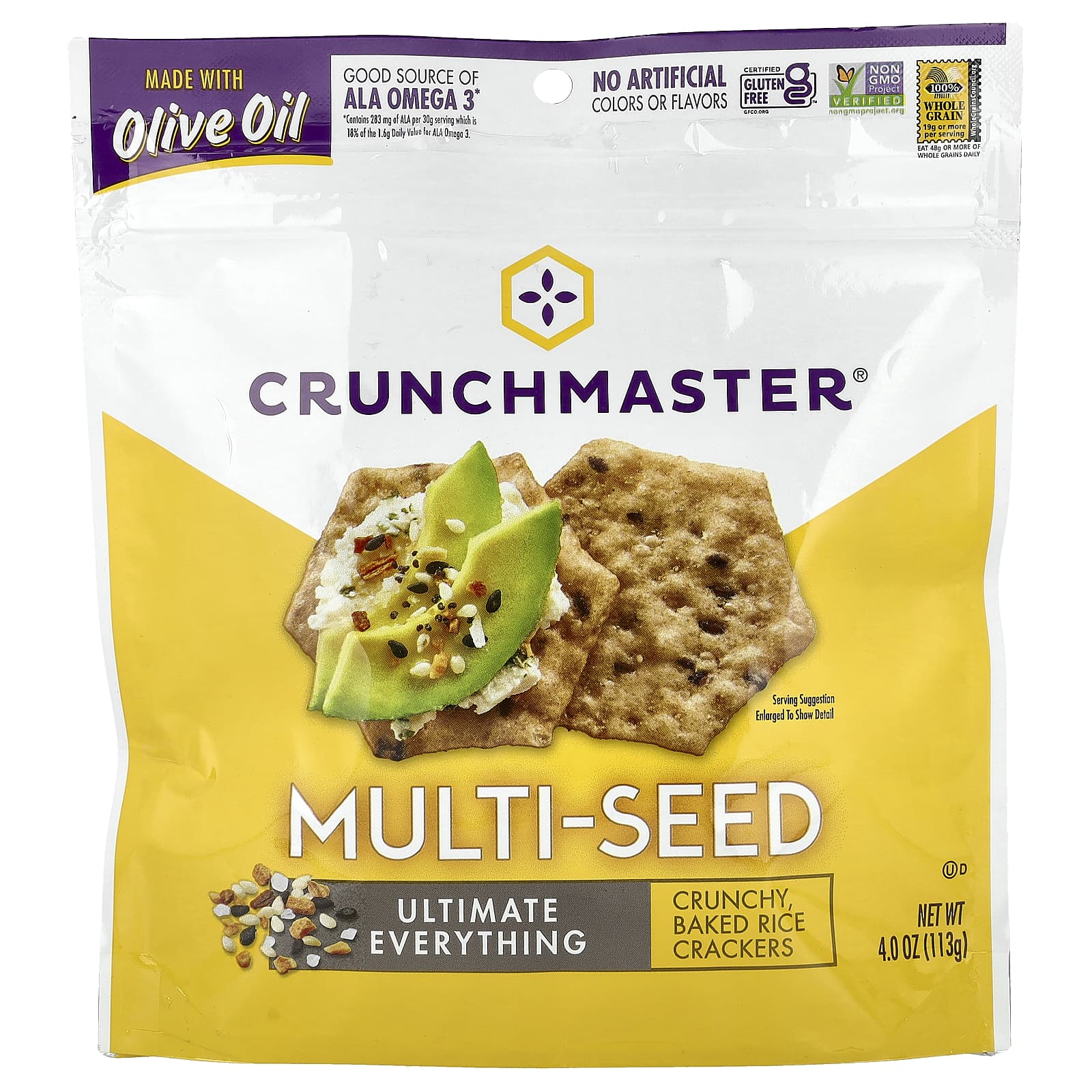 Crunchmaster, Multi-Seed, Crunchy Baked Rice Crackers, Ultimate Everything, 4 oz (113 g)