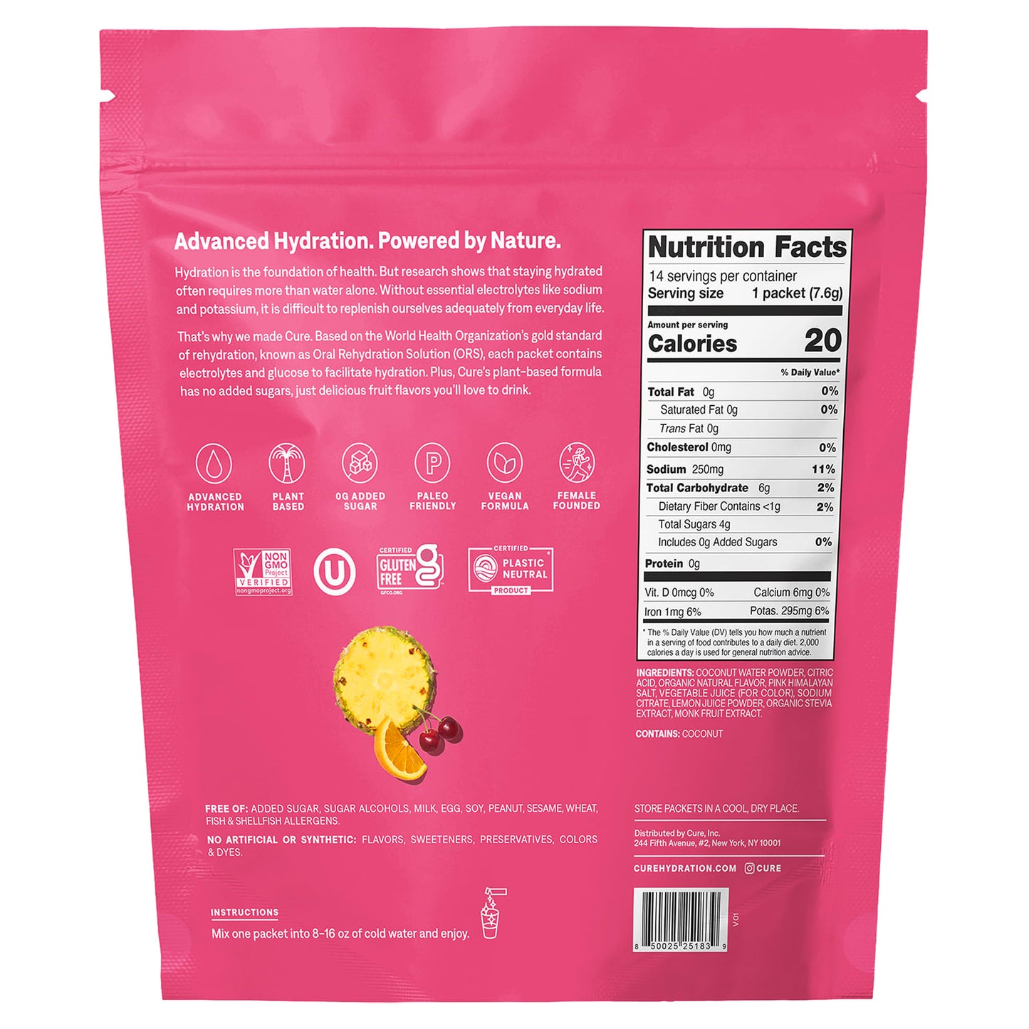 Tropical Punch Electrolyte Drink Mix by Cure Hydration - 14 Packets - Image 2